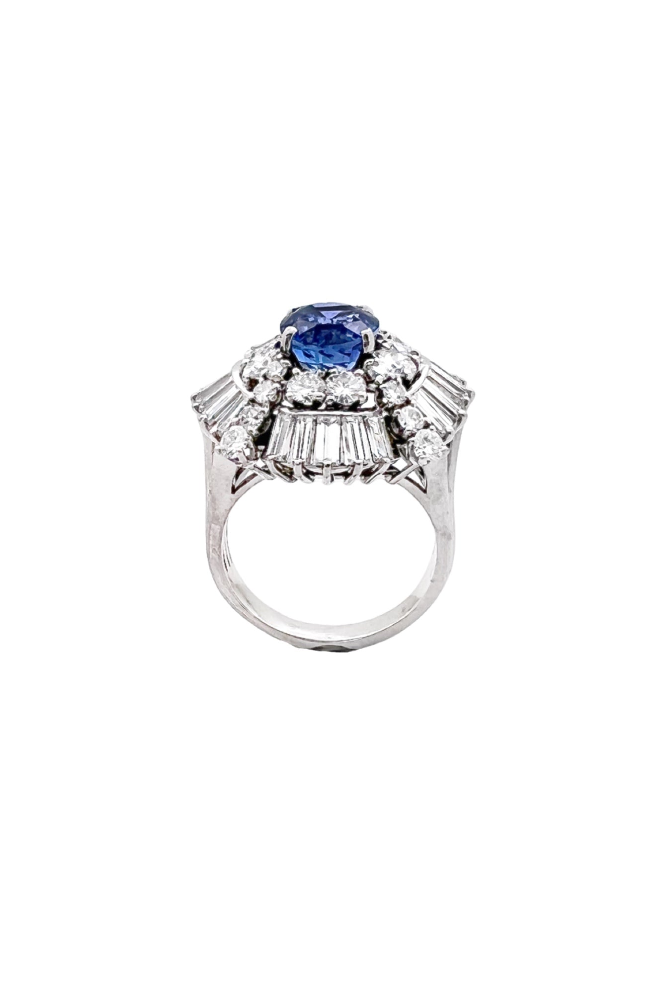 4.45Cts Sapphire Heated(Med Violetish-Blue) 5.61Cts Diamonds Cert. Platinum Ring