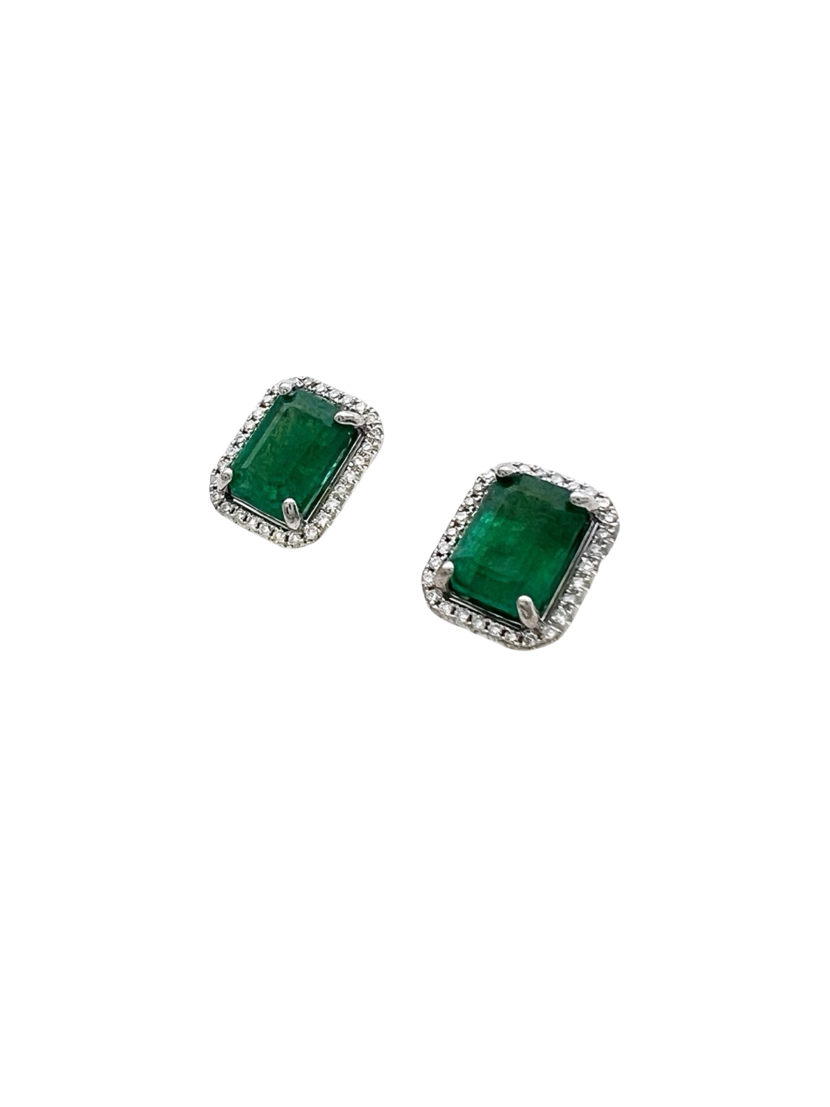 4.47 Carats Brazilian Emeralds F2 (Certified) & 0.42 Carats Diamonds Set 14k White Gold Earrings