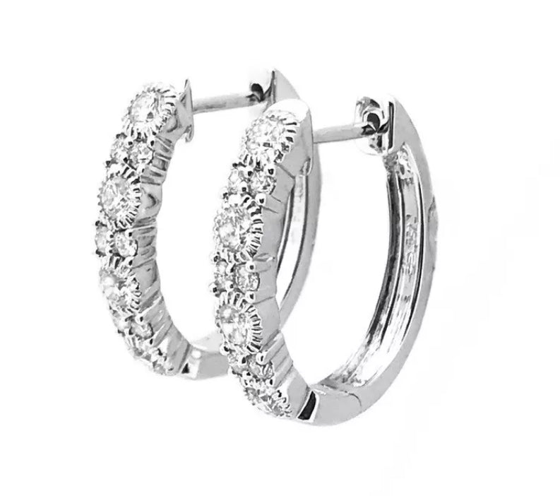 1.20 Total Carat Weight Diamonds 18K White Gold Earring Hoops