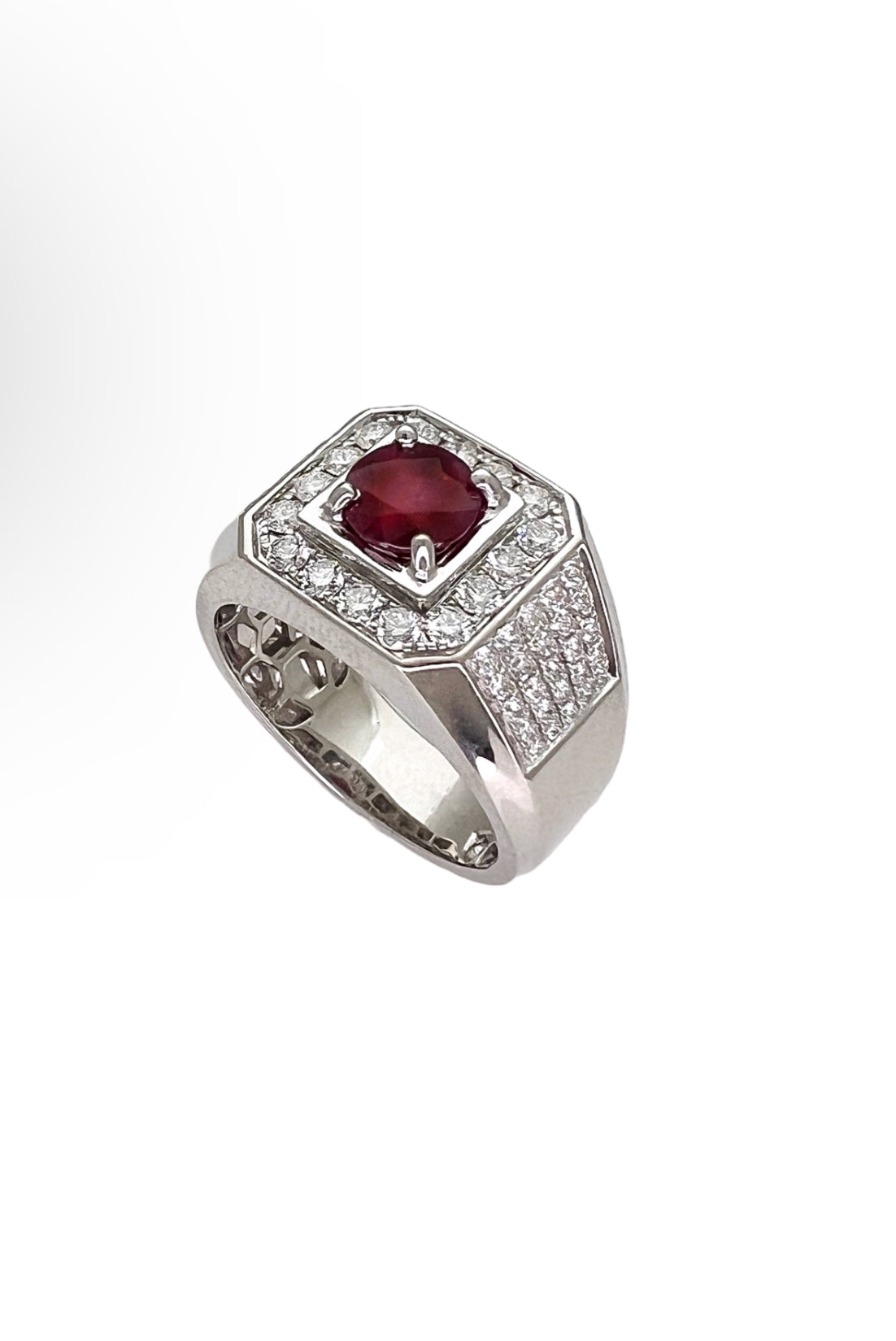 1.60Cts Burma Ruby Certified W/ 1.59Cts Diamonds 18K White Gold Ring