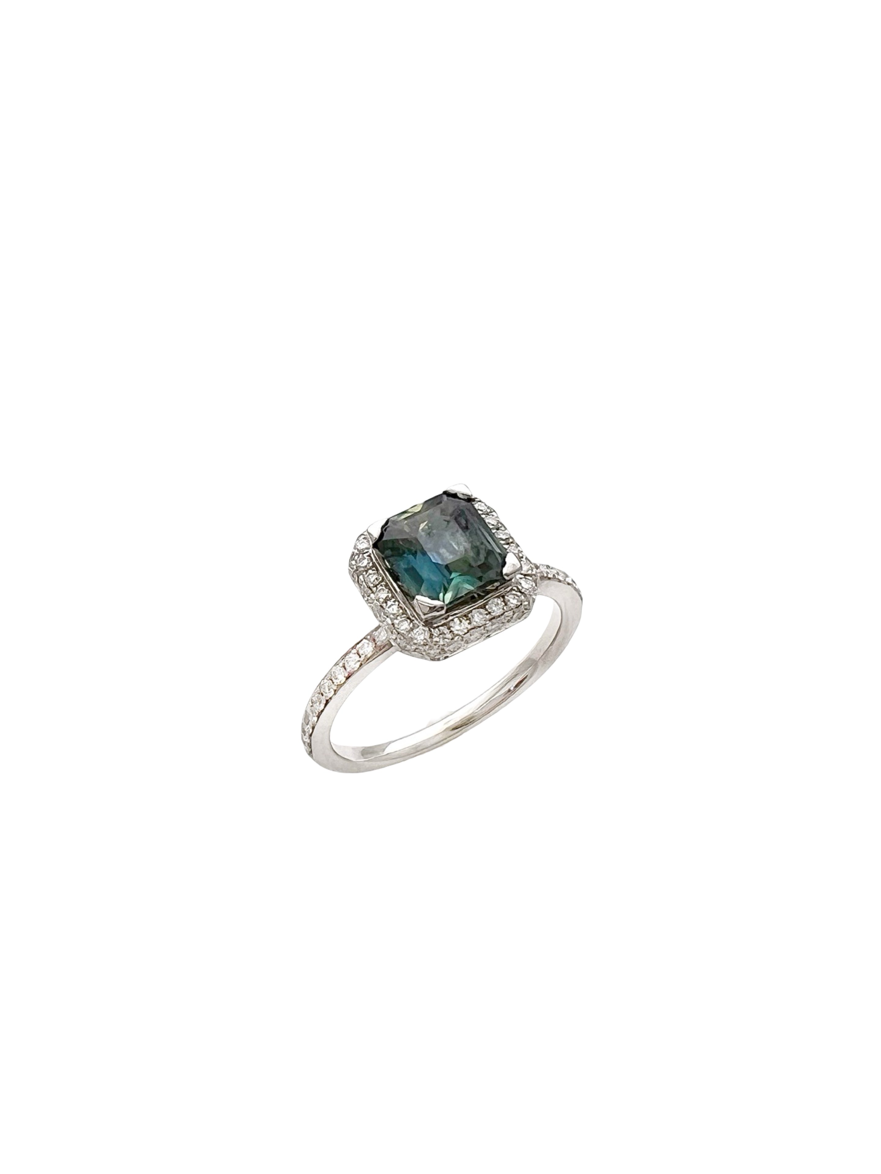 1.12 Carats Madagascar Sapphire No Heat (Certified) & 0.54 Carats Diamonds Set In 14 Karat White Gold Ring