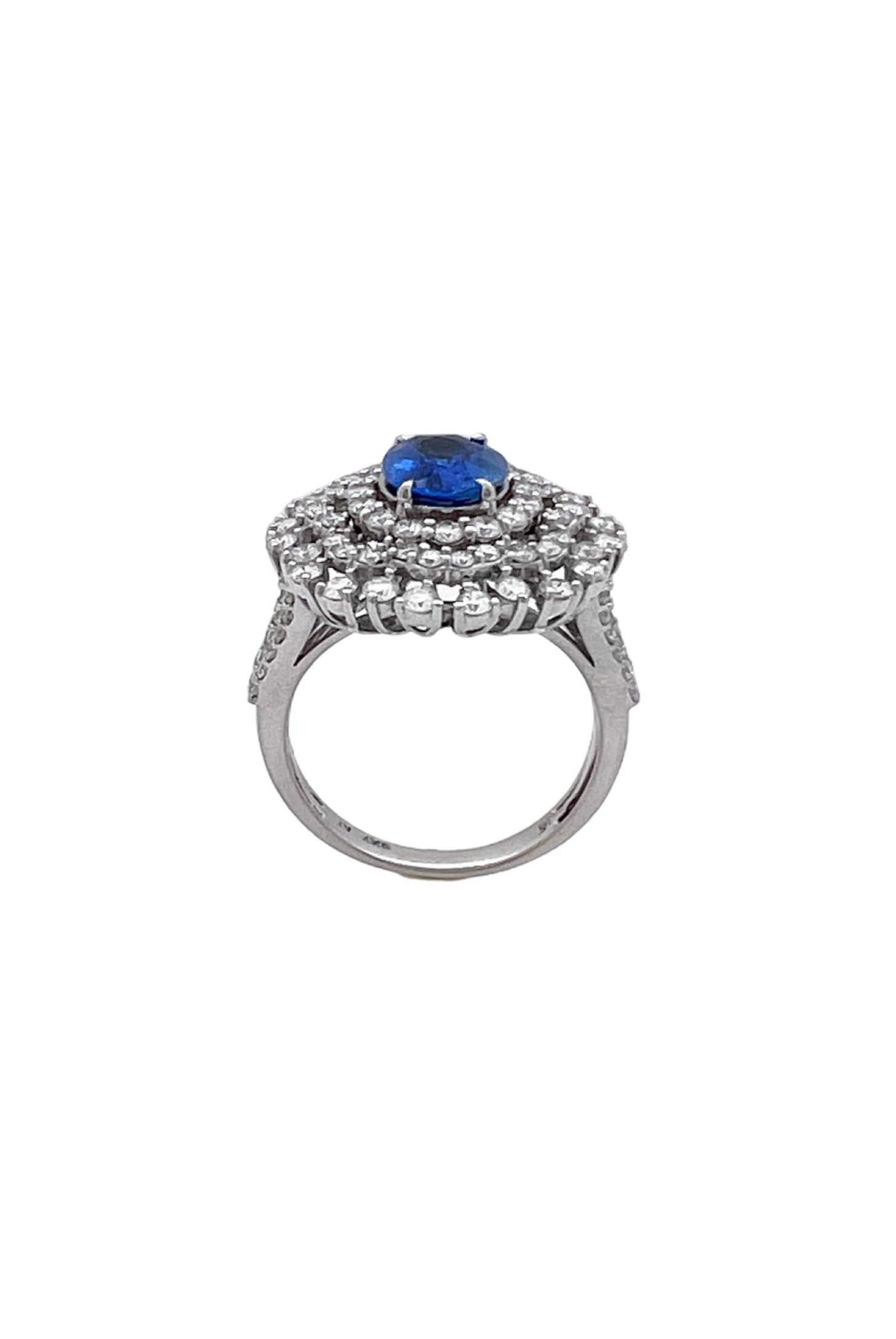 1.710Cts Sapphire Ceylon Certified (Med Dark Blue) 1.58Cts Diamonds 14K White Gold Ring