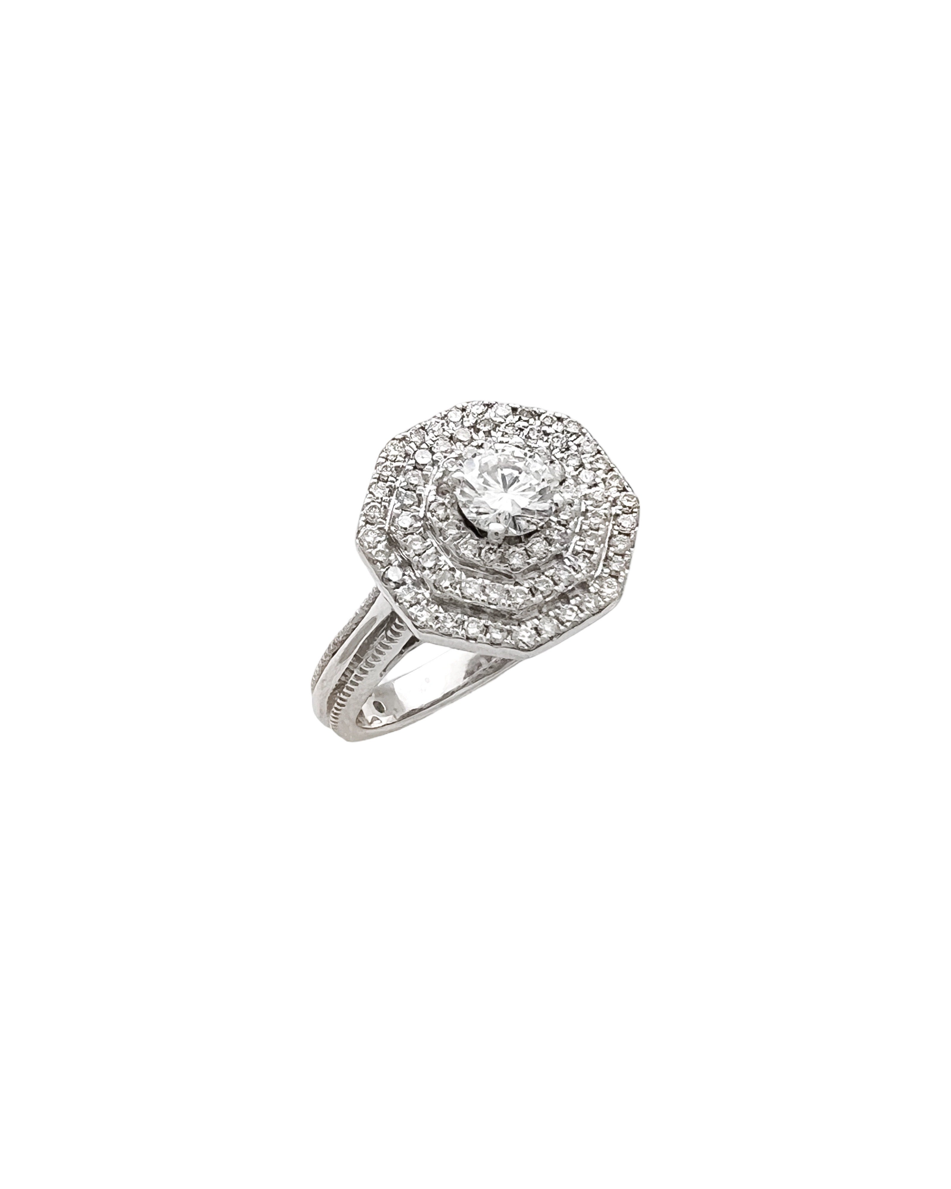 1.69 Carats Diamonds VS2(Center 0.51/5.2MM) Set In 14 Karat White Gold Ring