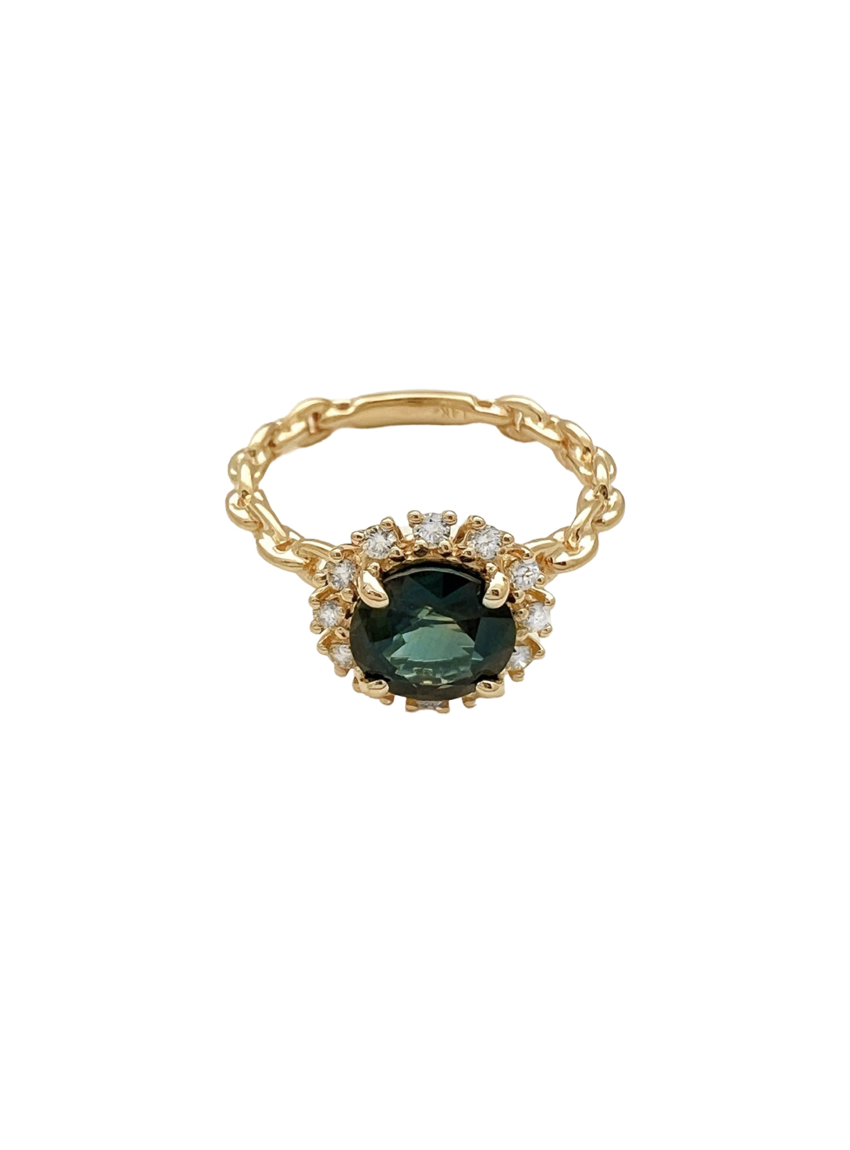 1.79 Carats Ceylon Sapphire (Certified) & 0.31 Carats Diamonds VS2 Set In 14K Yellow Gold Ring