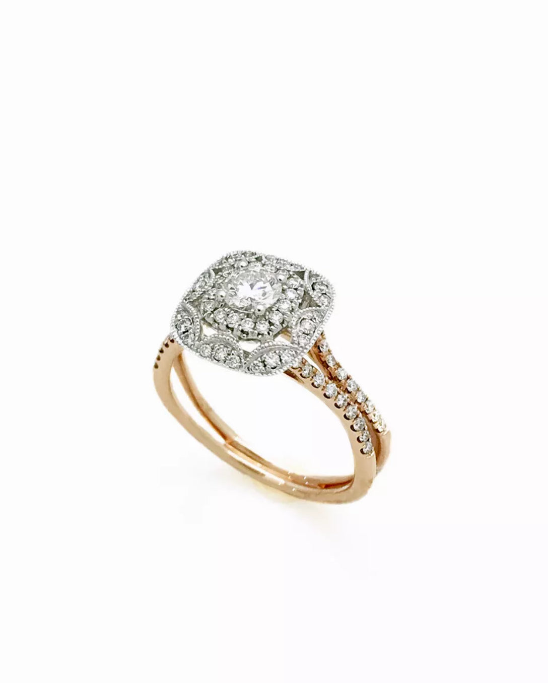 0.32 Cts. Dia (Ctr)/ 0.58 Cts. Dia VS2 14K White & Rose Gold Engagement Ring