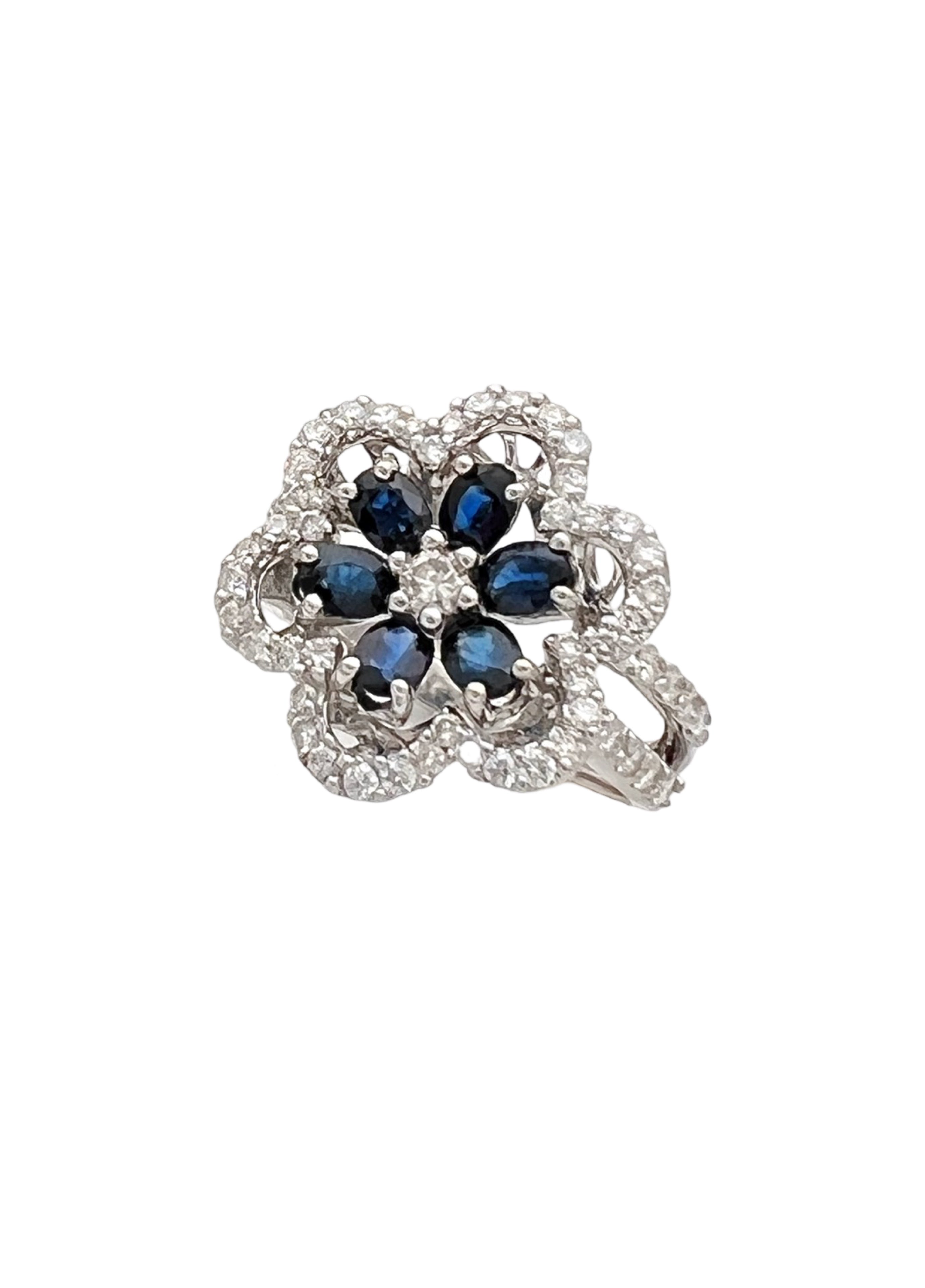 1.91Cts Dark Blue Ceylon Sapphire Cert. W/1.29Cts Diamond 14K White Gold Ring