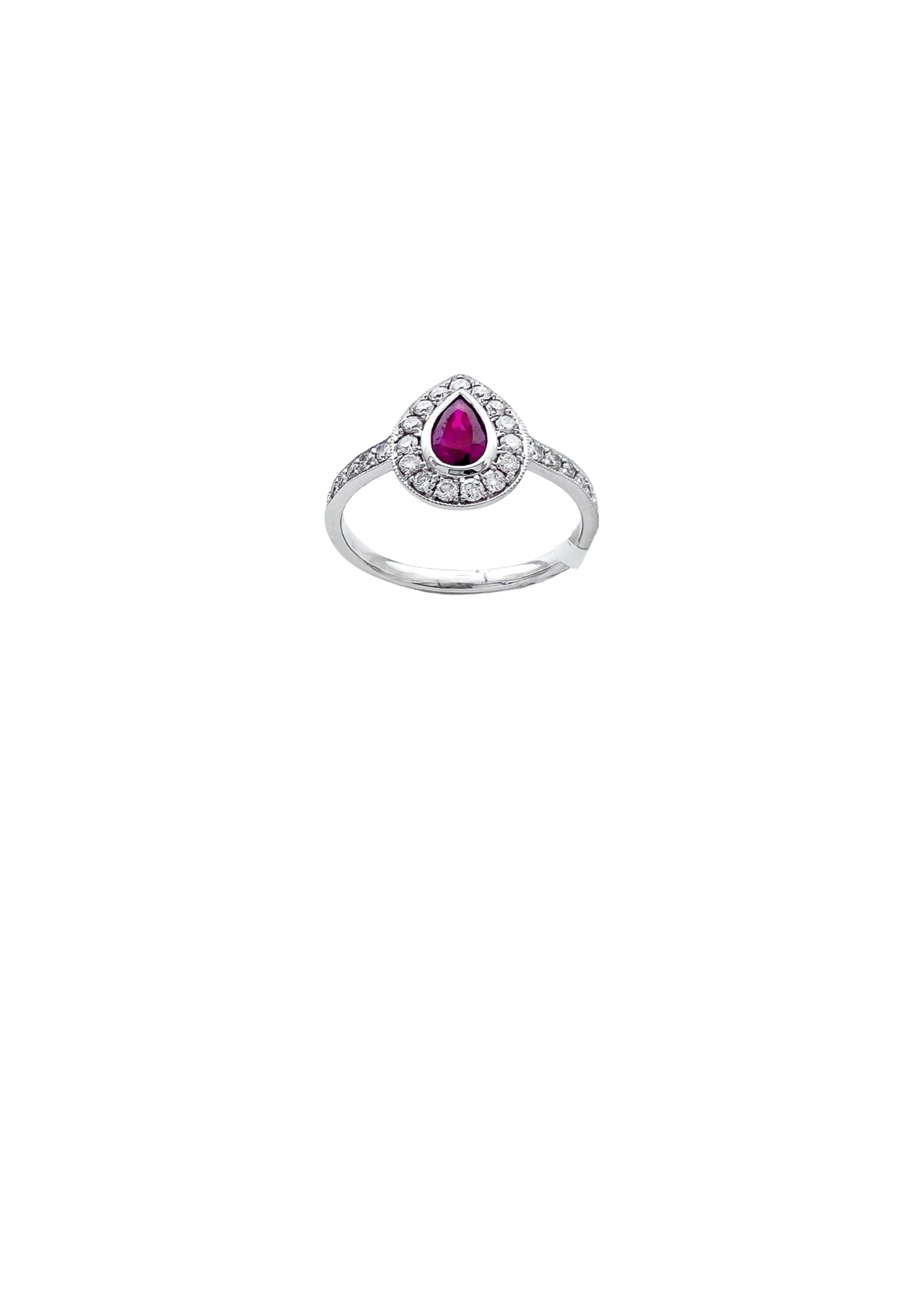 0.26 Carats Diamond VS2 & 0.39 Carats Red Ruby Set In 14 Karat White Gold Ring