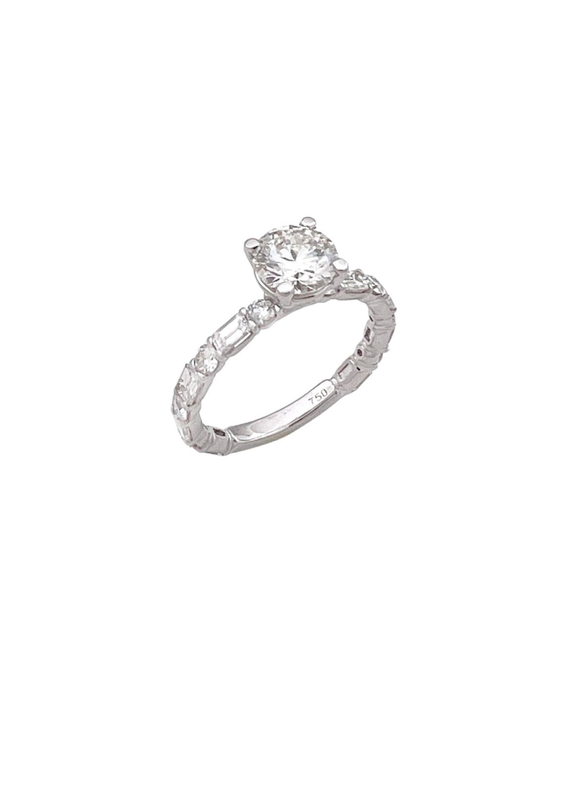 1.01 Carats Natural Diamond (Center Stone) VS1 Certified H&A W/ 1.62 Carats Diamonds 18Kt White Gold Ring