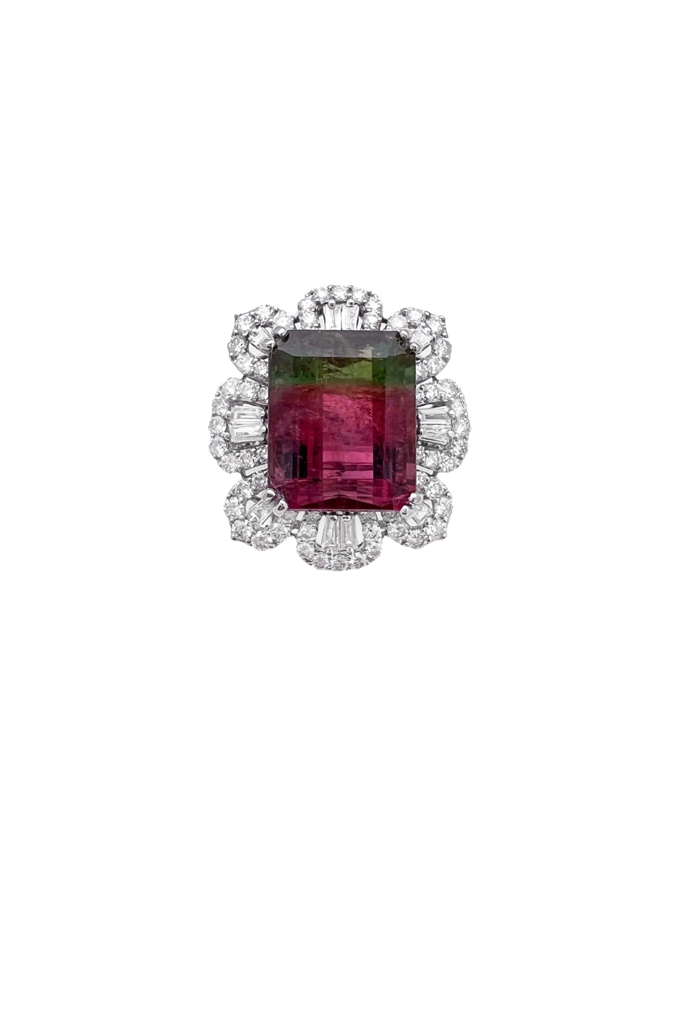 10.38Cts Tourmaline(Parti-Color) Certified & 2.52Cts Diamonds 18K White Gold