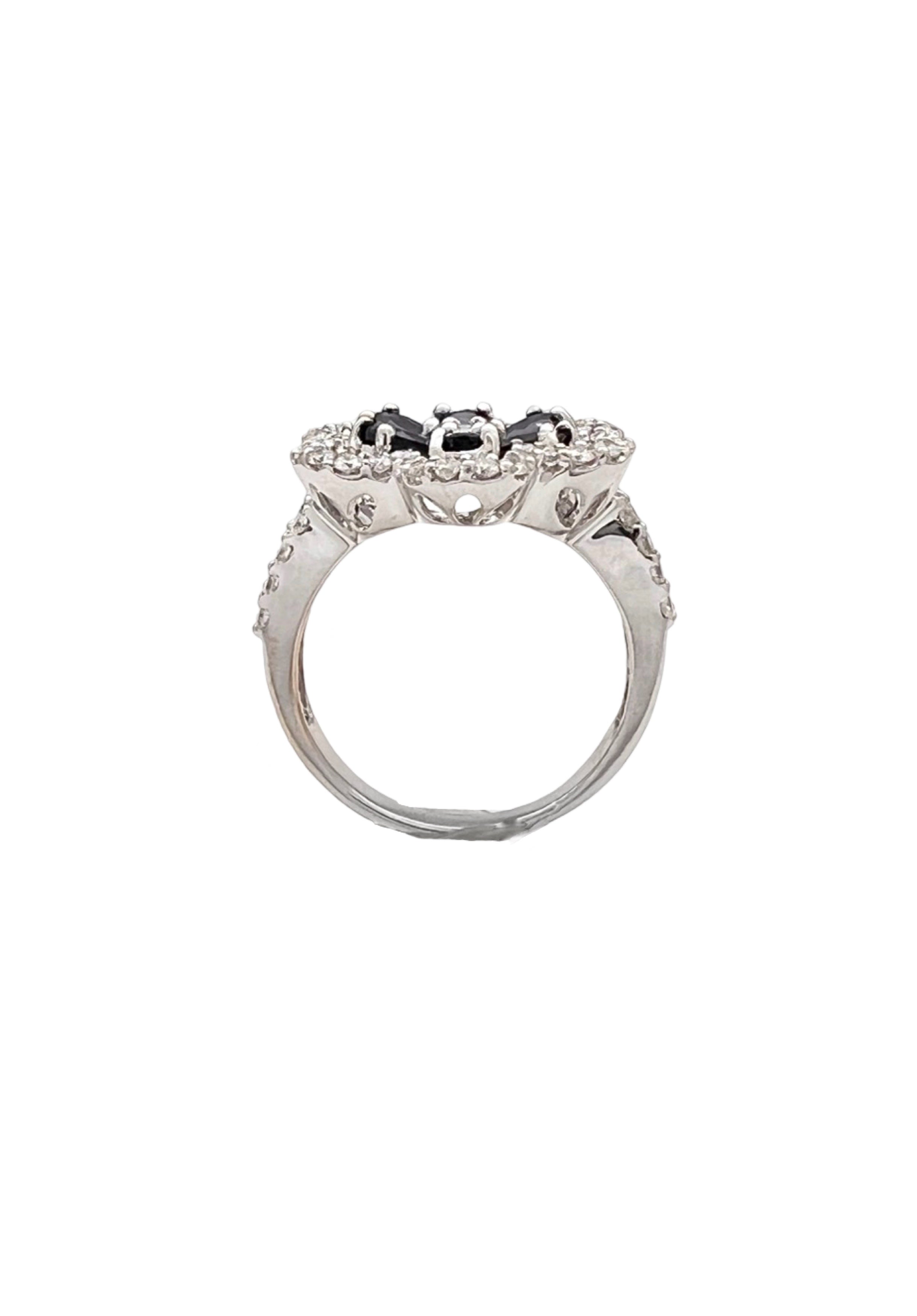 1.91Cts Dark Blue Ceylon Sapphire Cert. W/1.29Cts Diamond 14K White Gold Ring