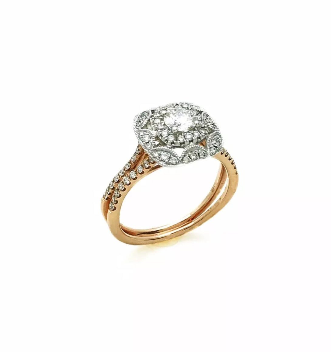 0.32 Cts. Dia (Ctr)/ 0.58 Cts. Dia VS2 14K White & Rose Gold Engagement Ring
