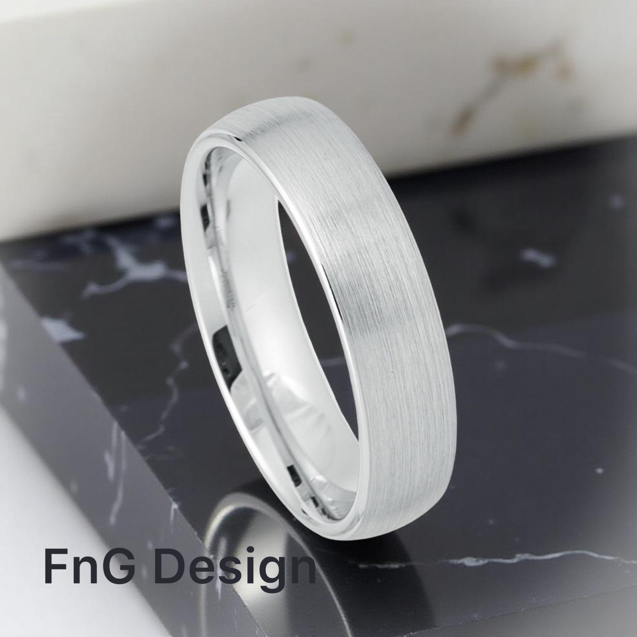 White Tungsten Carbide 6mm ion Plating Domed Brushed Finish Ring