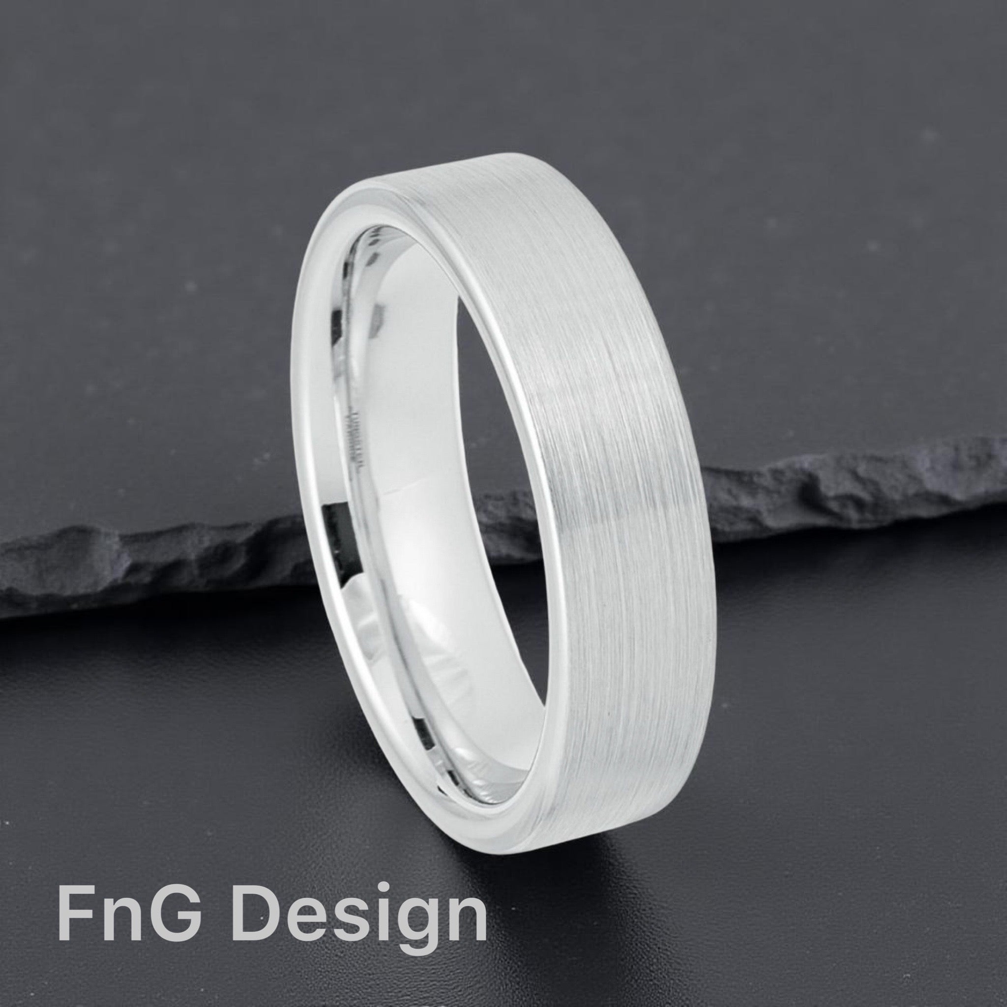 White Tungsten Carbide 6mm ion Plating Flat Brushed Finish Ring