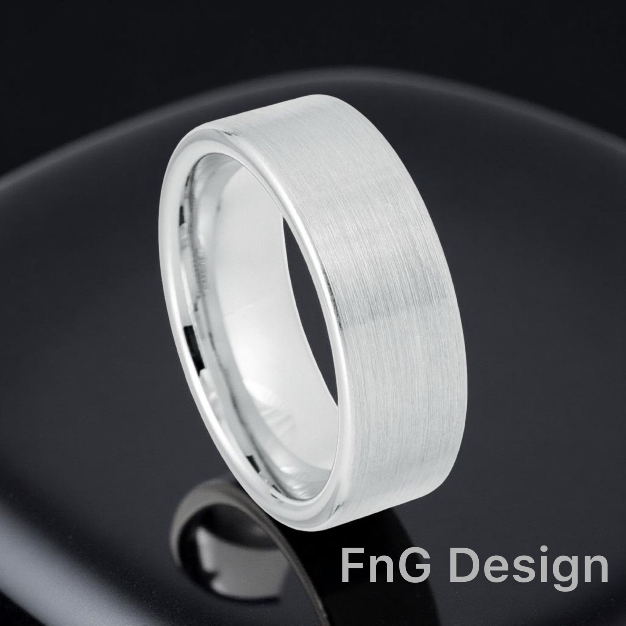 White Tungsten Carbide 8mm ion Plating Flat Brushed Finish Ring