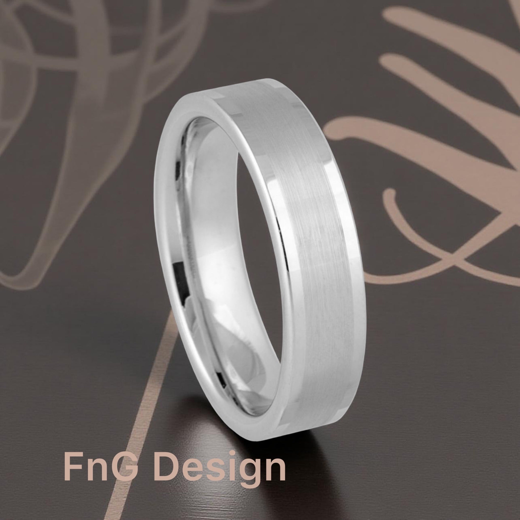 White Tungsten Carbide 6mm ion Plating Flat hi-Polished Center Brushed Finish Ring