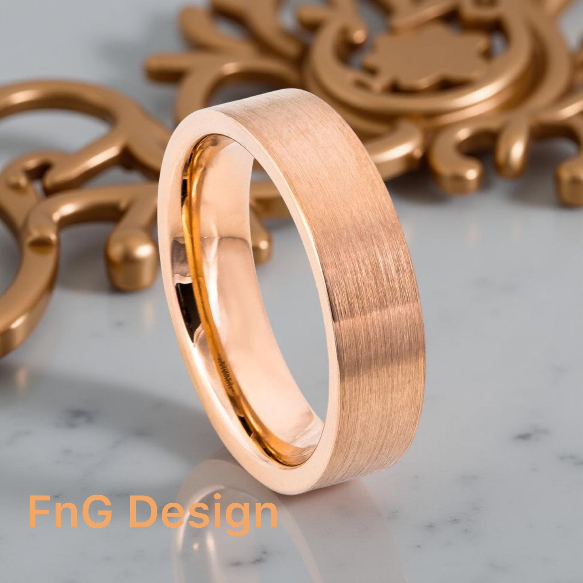 Rose Gold Tungsten Carbide 6mm ion Plating Flat Brushed Pipe Cut Ring