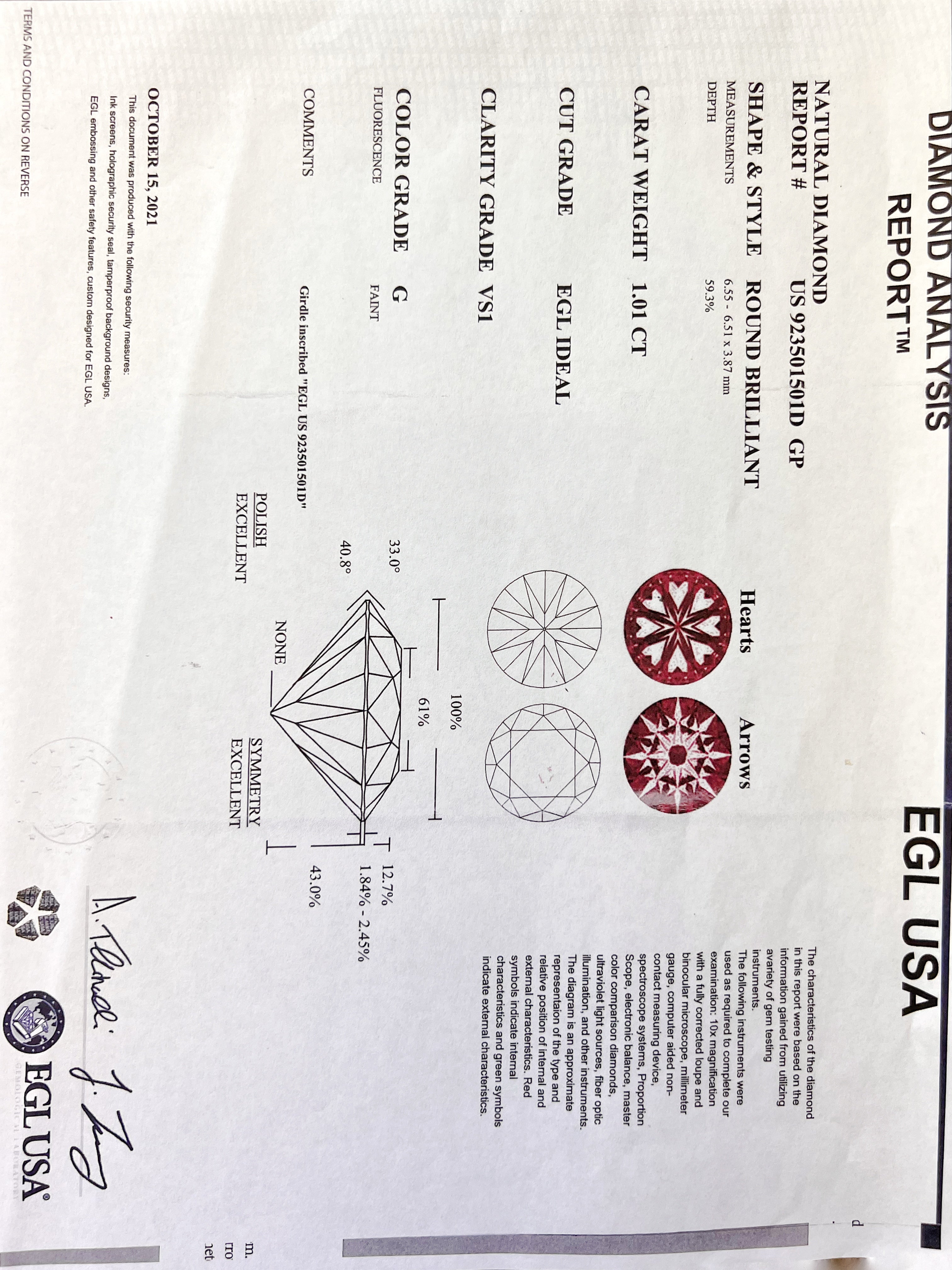 1.01 Carats Natural Diamond (Center Stone) VS1 Certified H&A W/ 1.62 Carats Diamonds 18Kt White Gold Ring