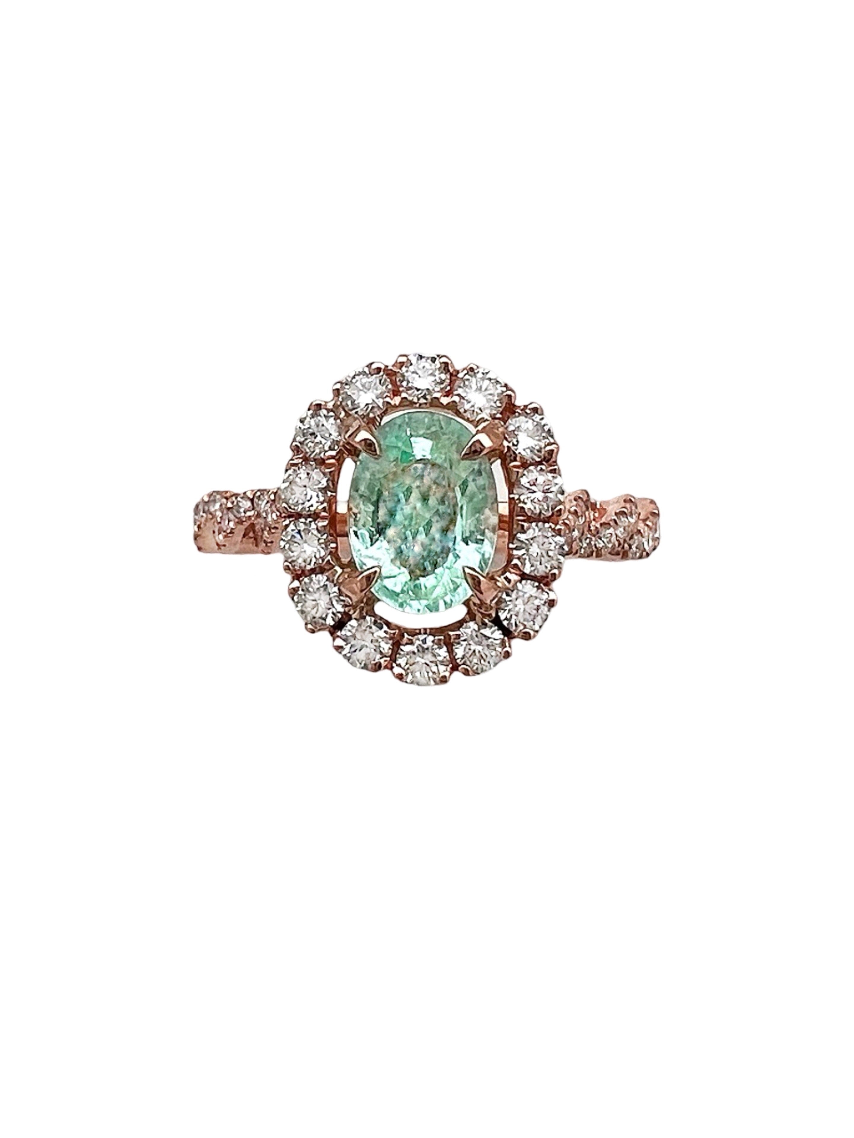 0.878Cts Paraiba Tourmaline (Certified) & 0.79Cts Diamond 14K Rose Gold Ring