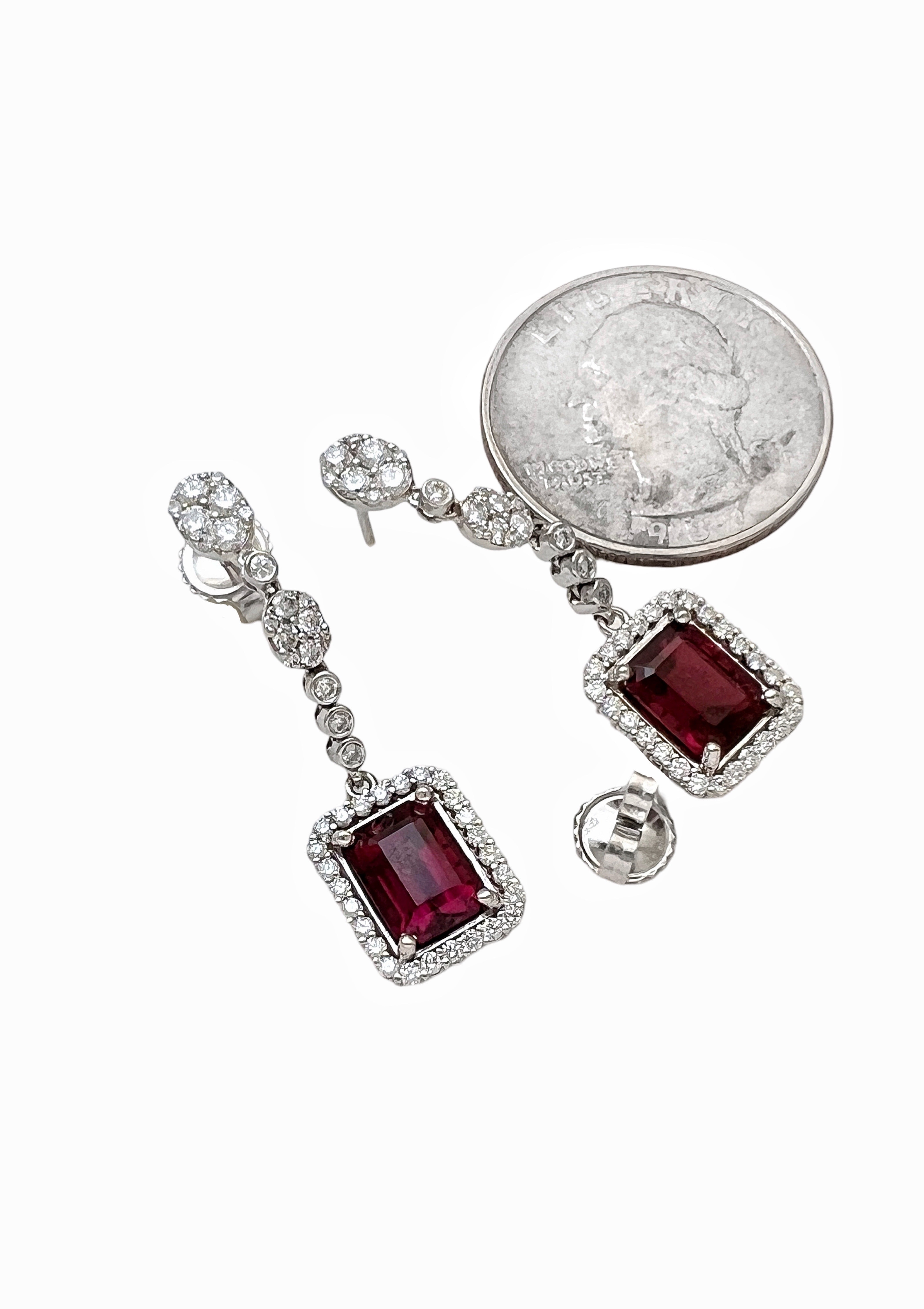 3.78Cts Rubellite Tourmaline Cert. & 1.51Cts Diamonds 18K White Gold Earrings