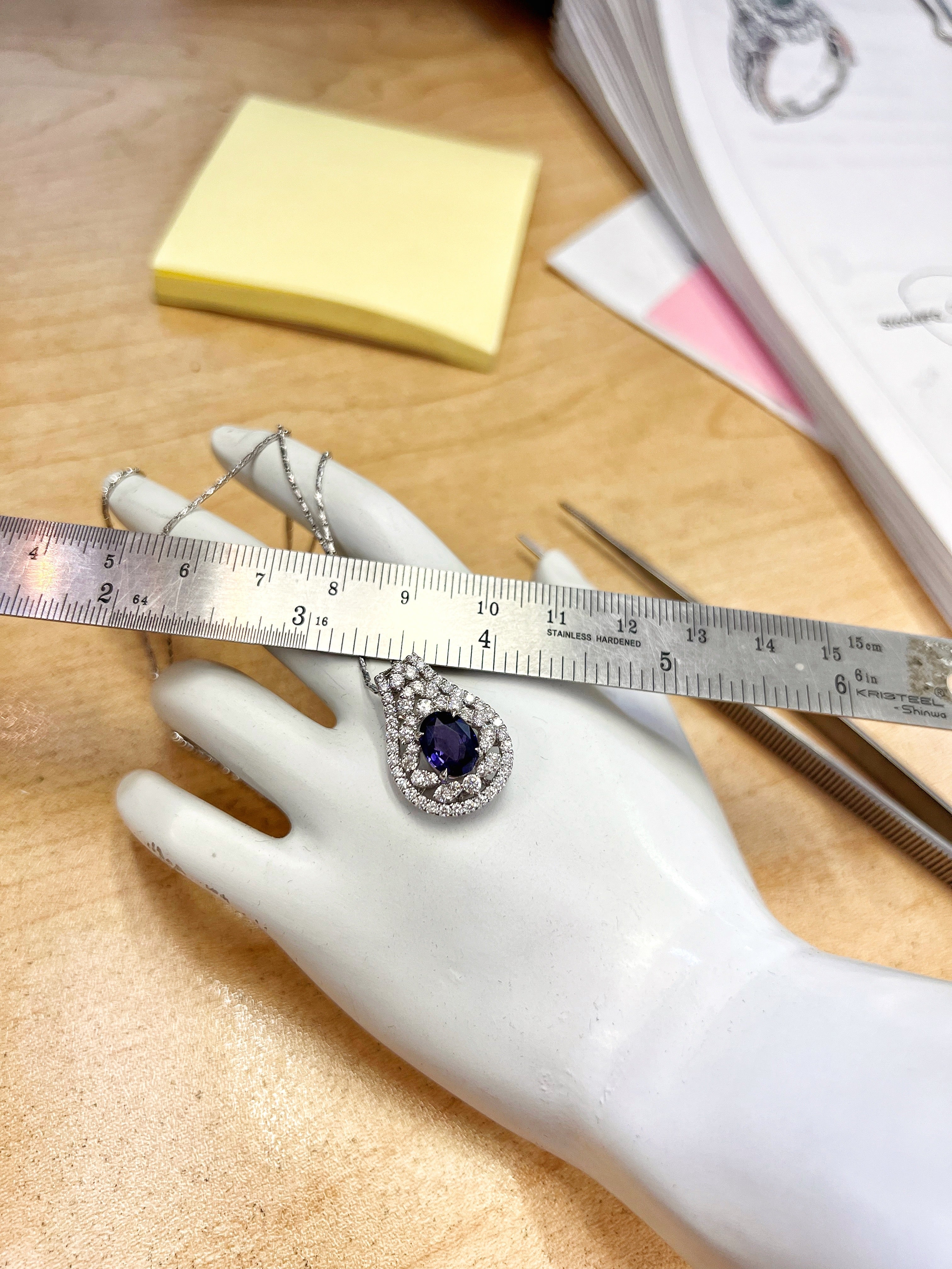 1.96Cts Ceylon Sapphire Color Change Certified & 1.48Cts Dia 18K White Gold Pendant-Chain
