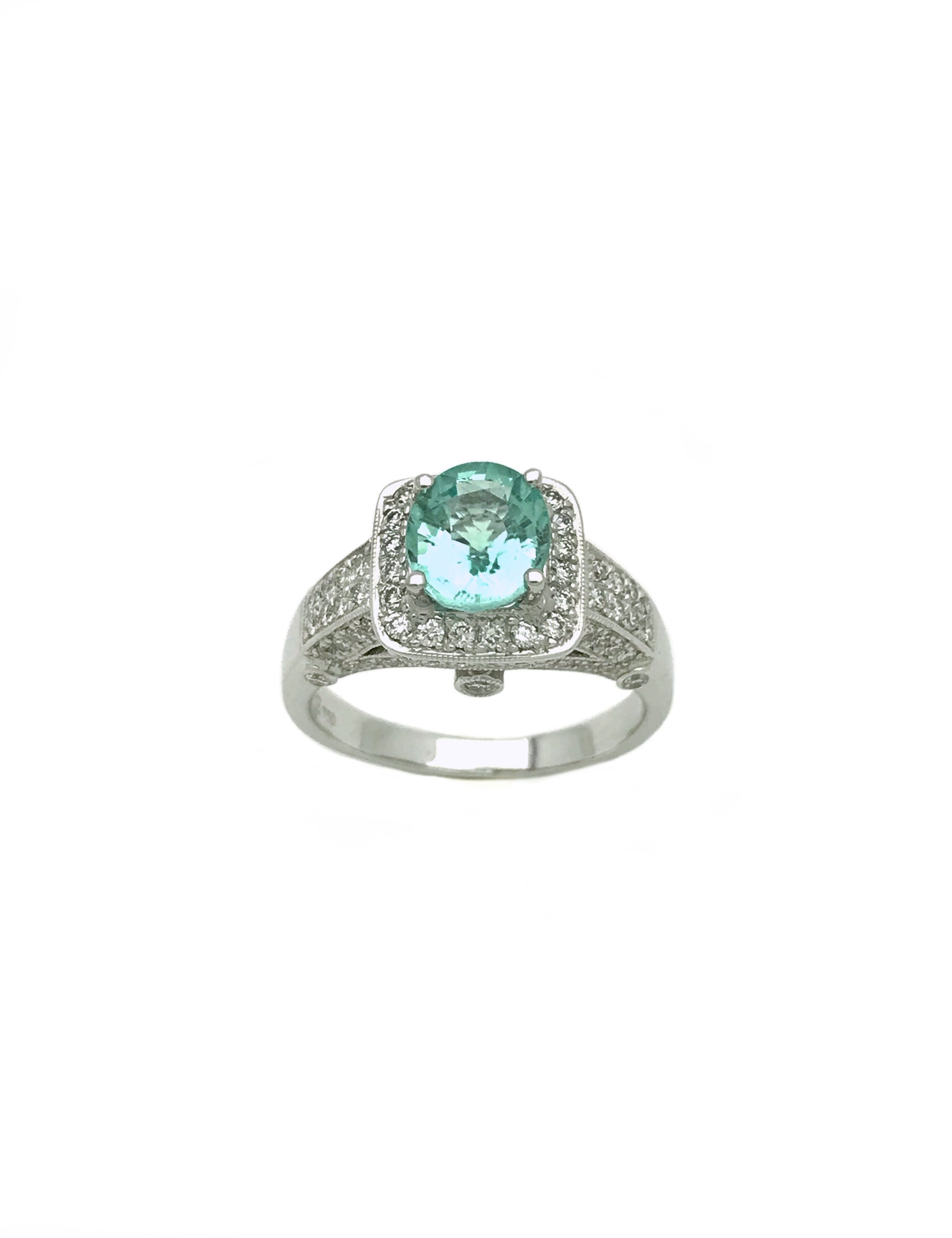 1.572Cts Paraiba Tourmaline (Certified) & 1.42Cts Diamond 18K White Gold Ring