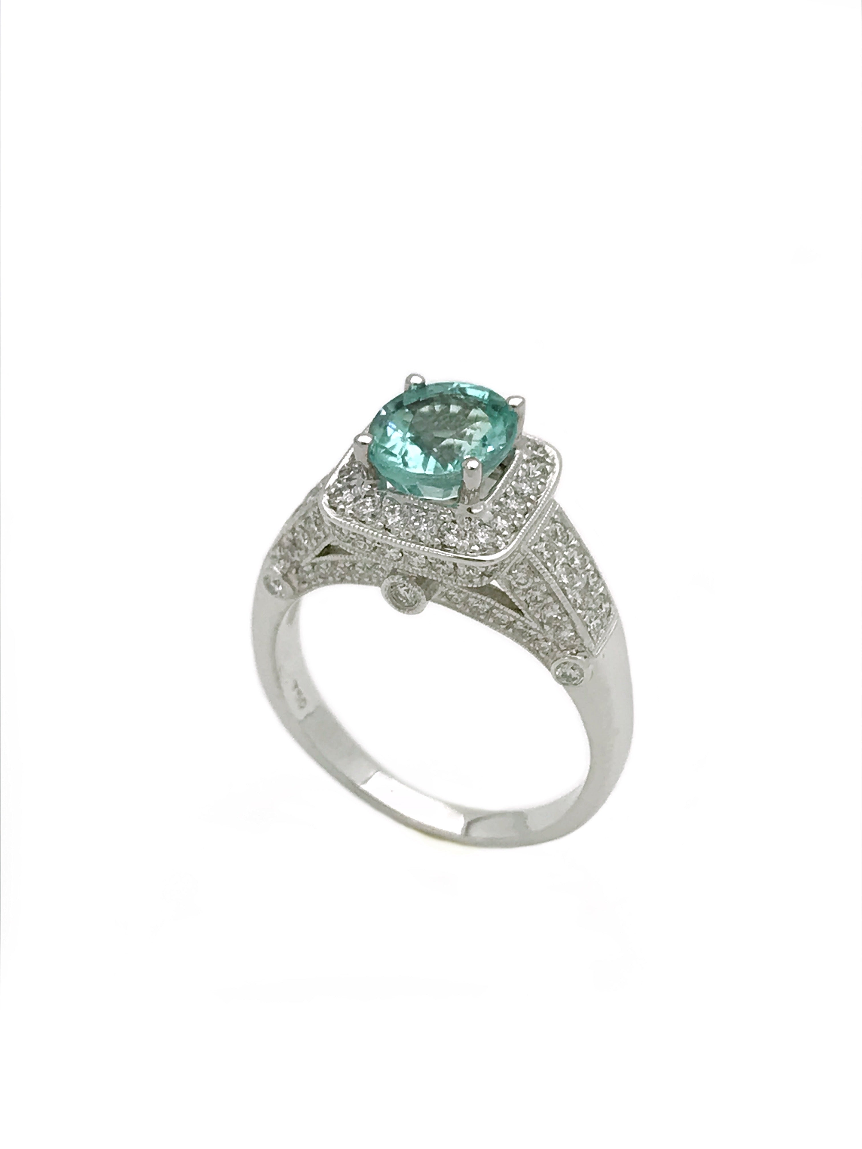 1.572Cts Paraiba Tourmaline (Certified) & 1.42Cts Diamond 18K White Gold Ring