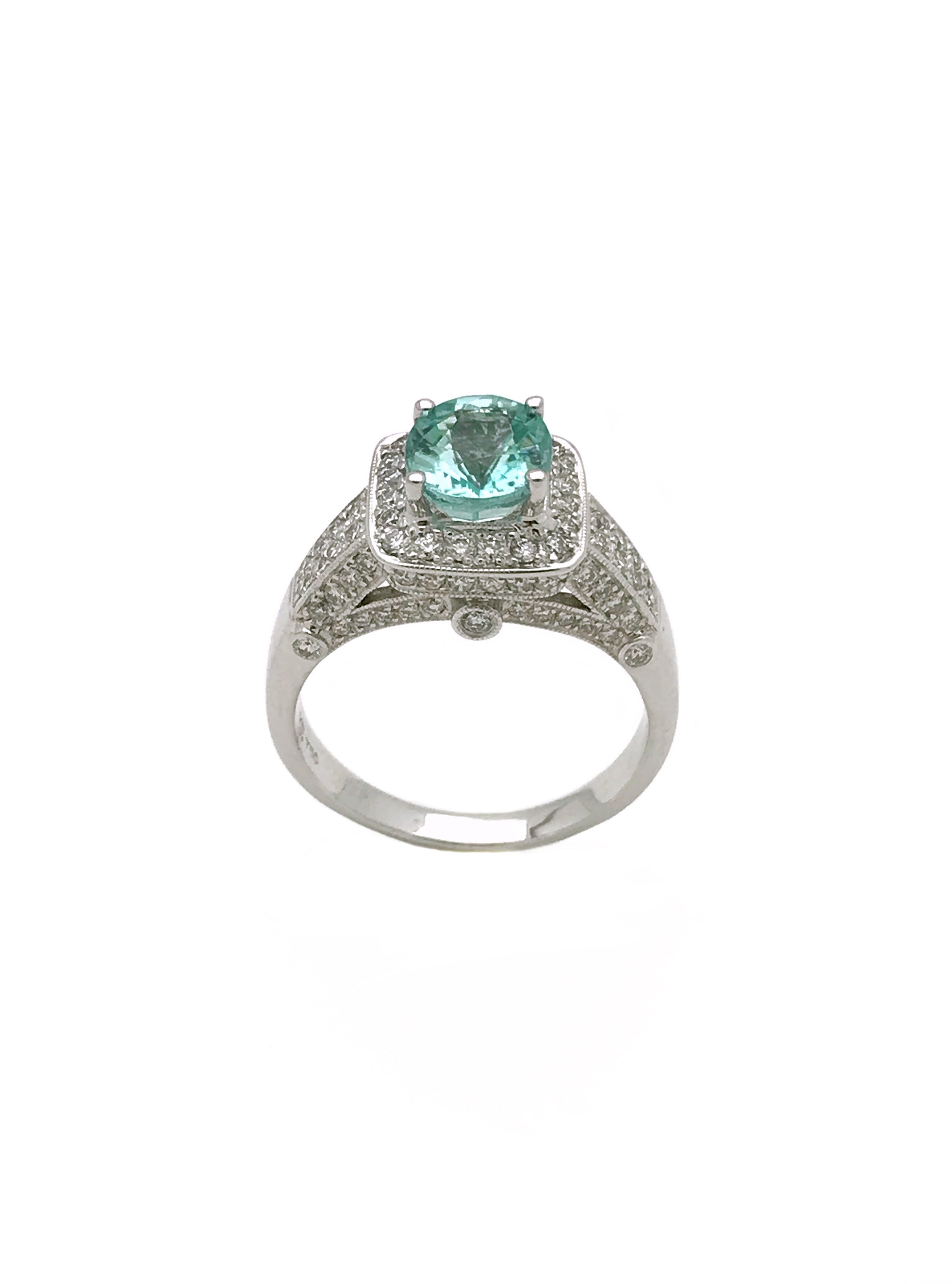 1.572Cts Paraiba Tourmaline (Certified) & 1.42Cts Diamond 18K White Gold Ring