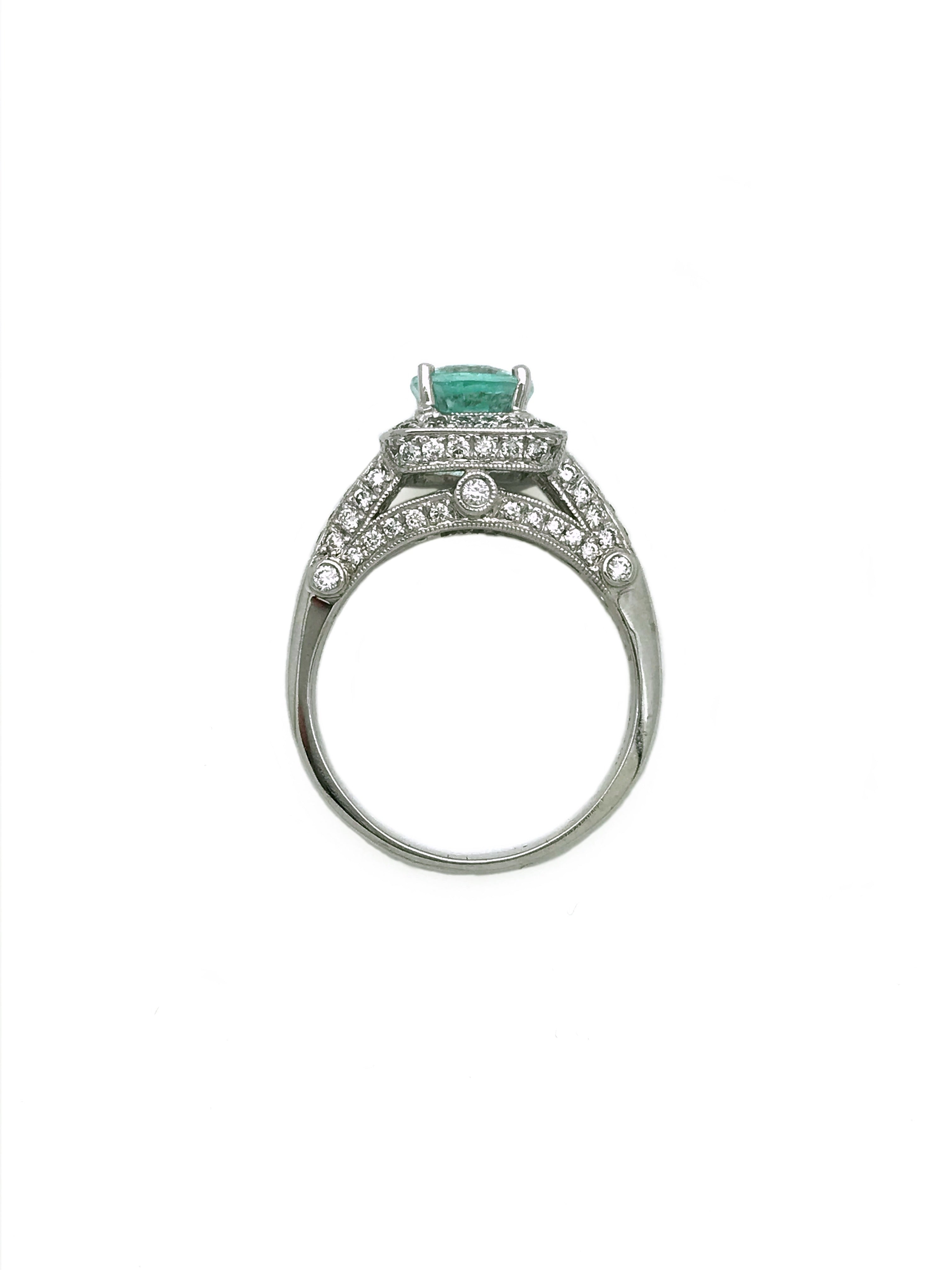 1.572Cts Paraiba Tourmaline (Certified) & 1.42Cts Diamond 18K White Gold Ring