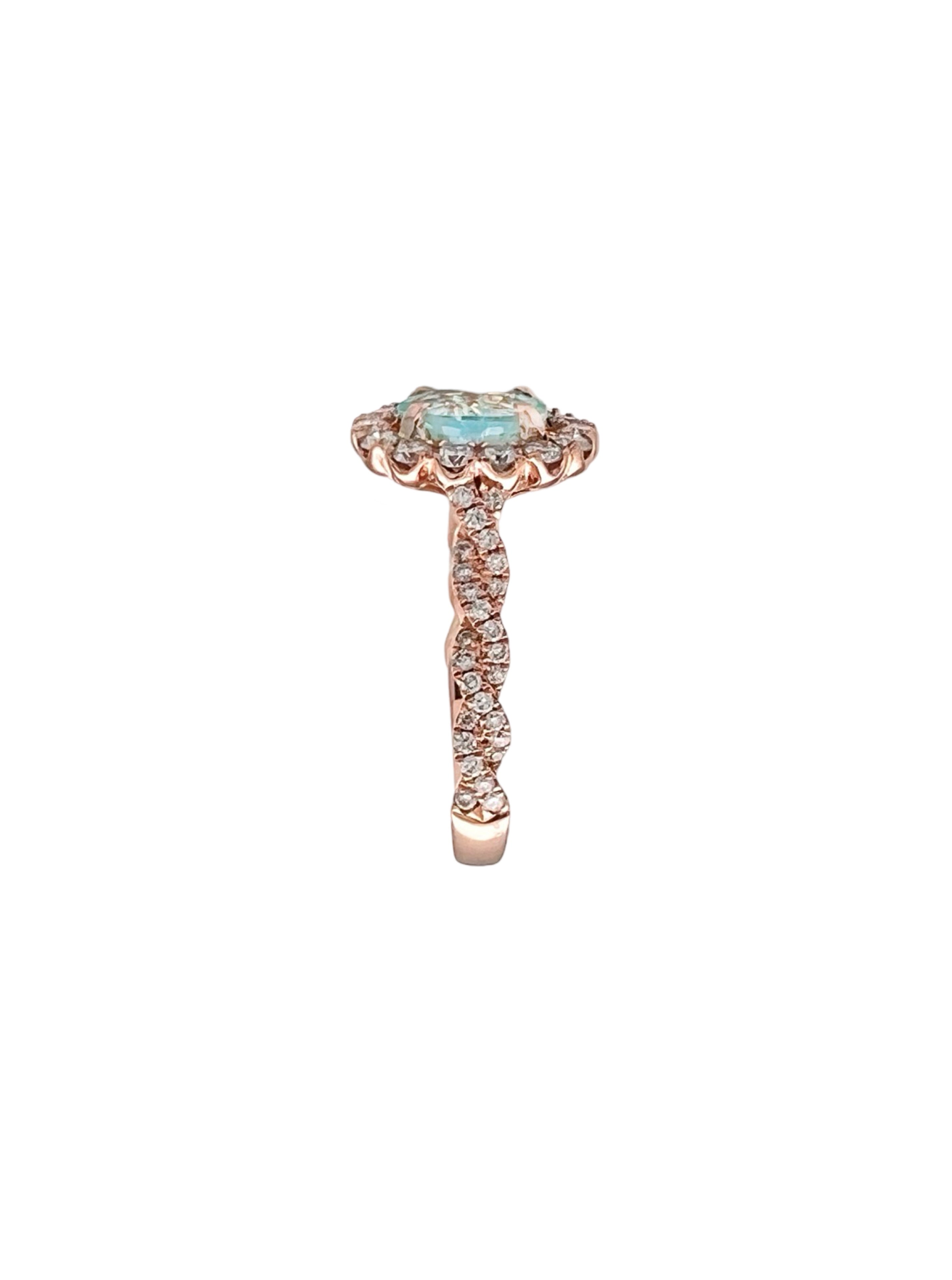 0.878Cts Paraiba Tourmaline (Certified) & 0.79Cts Diamond 14K Rose Gold Ring