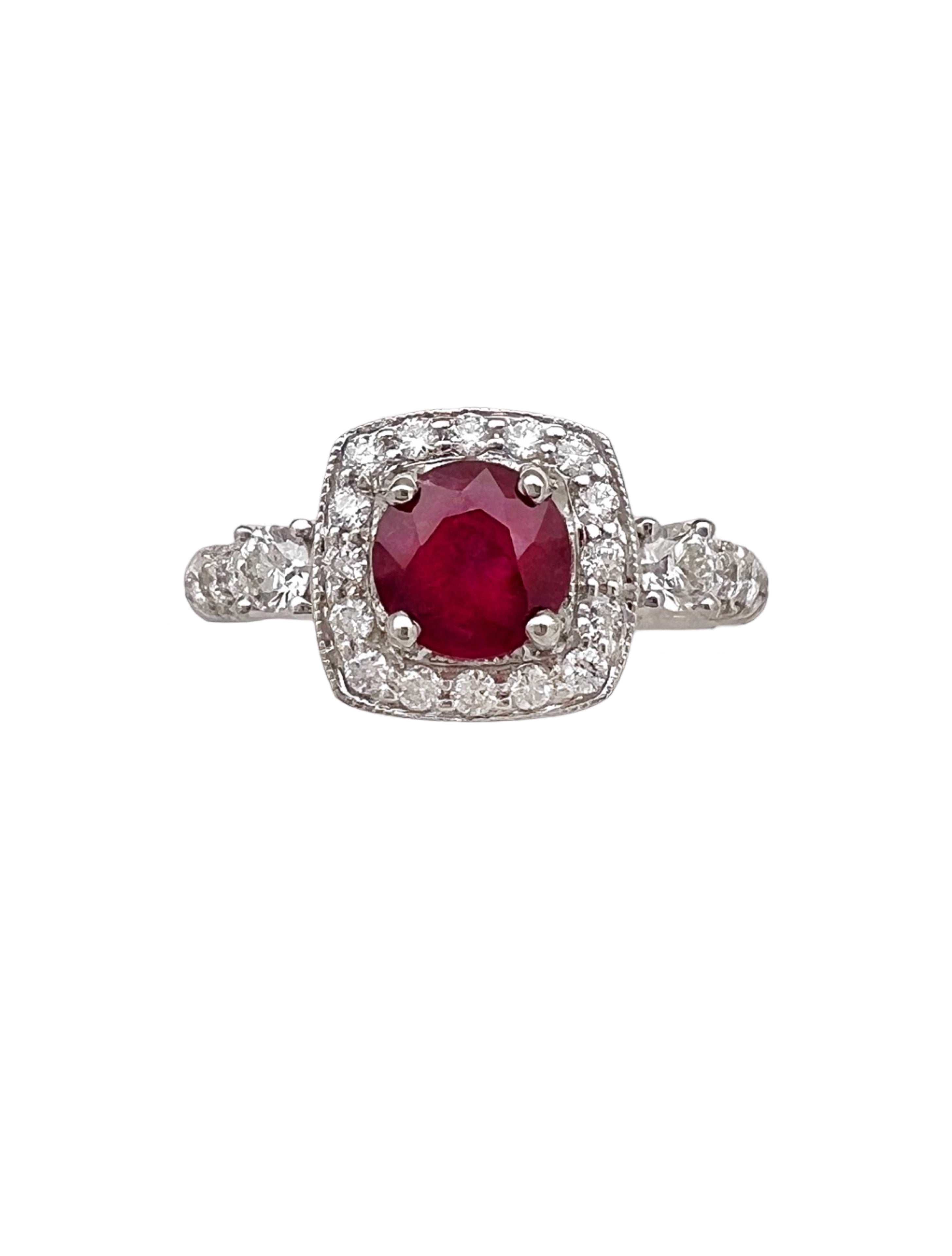 1.044Cts Ruby Mozambique (Certified) & 1.01 Cts Diamonds 14K White Gold Ring
