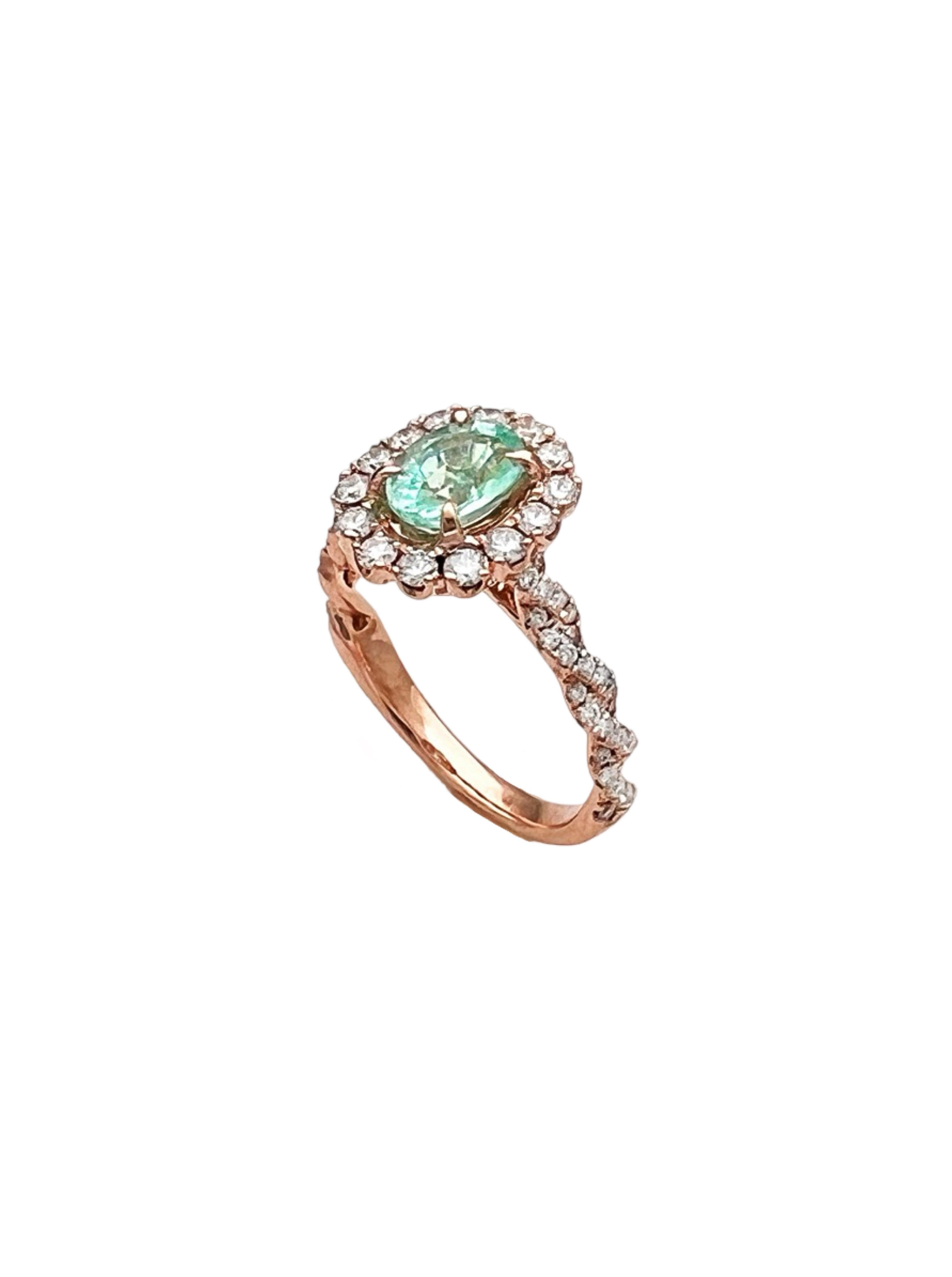 0.878Cts Paraiba Tourmaline (Certified) & 0.79Cts Diamond 14K Rose Gold Ring