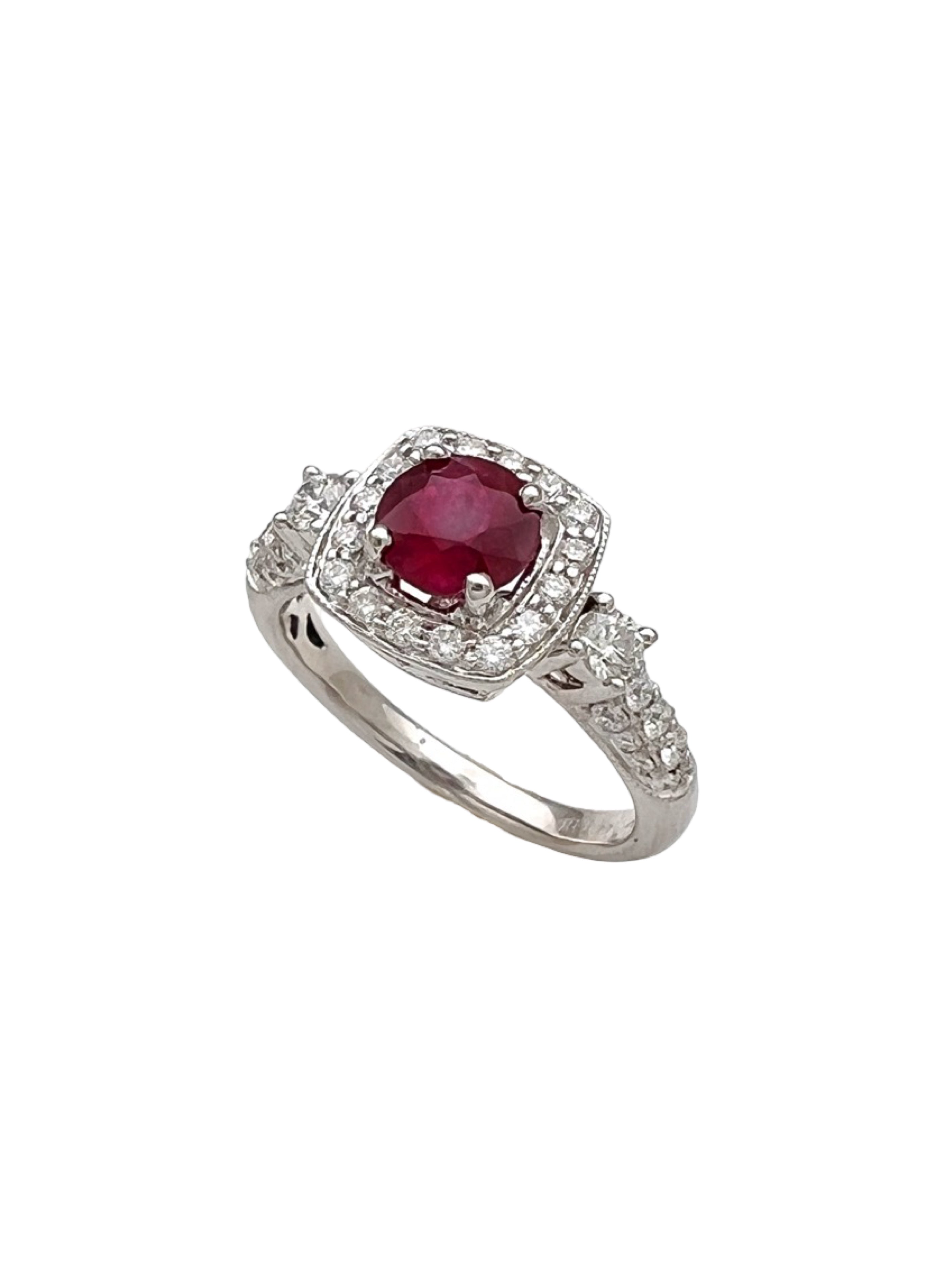 1.044Cts Ruby Mozambique (Certified) & 1.01 Cts Diamonds 14K White Gold Ring