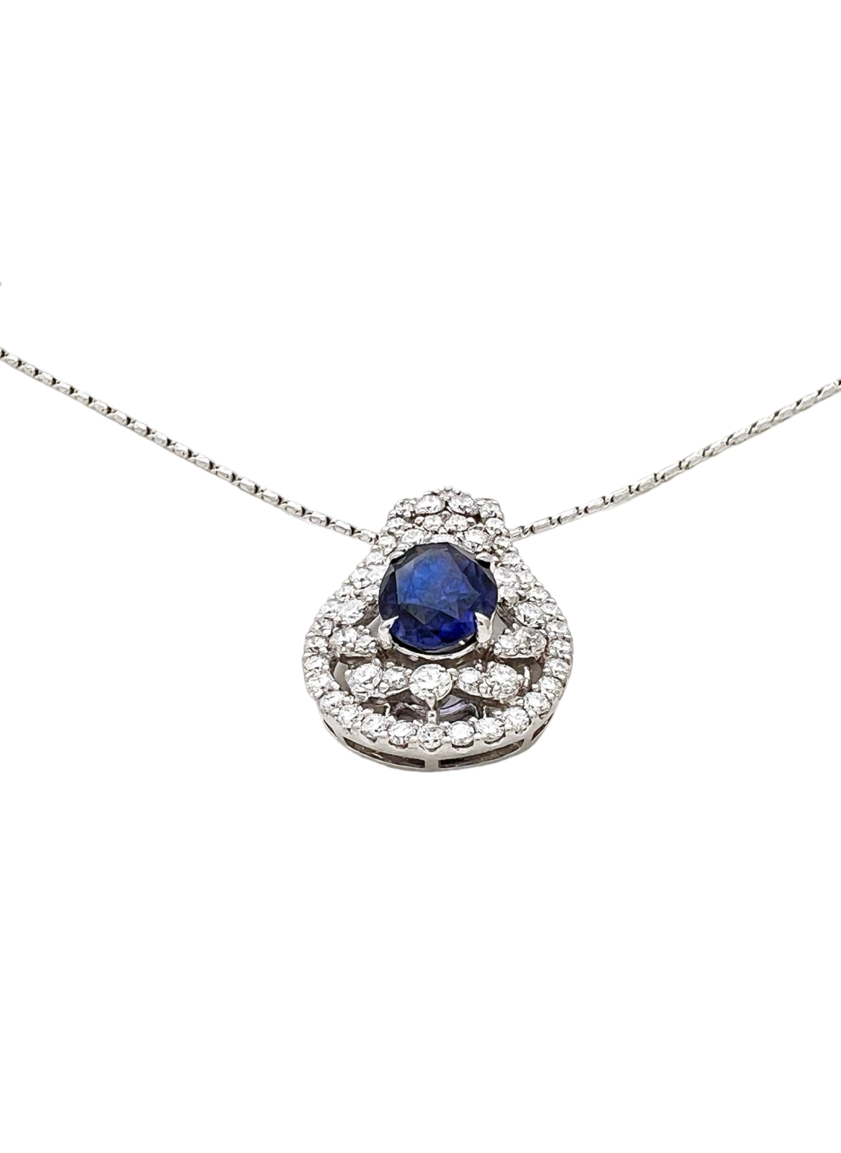 1.96Cts Ceylon Sapphire Color Change Certified & 1.48Cts Dia 18K White Gold Pendant-Chain