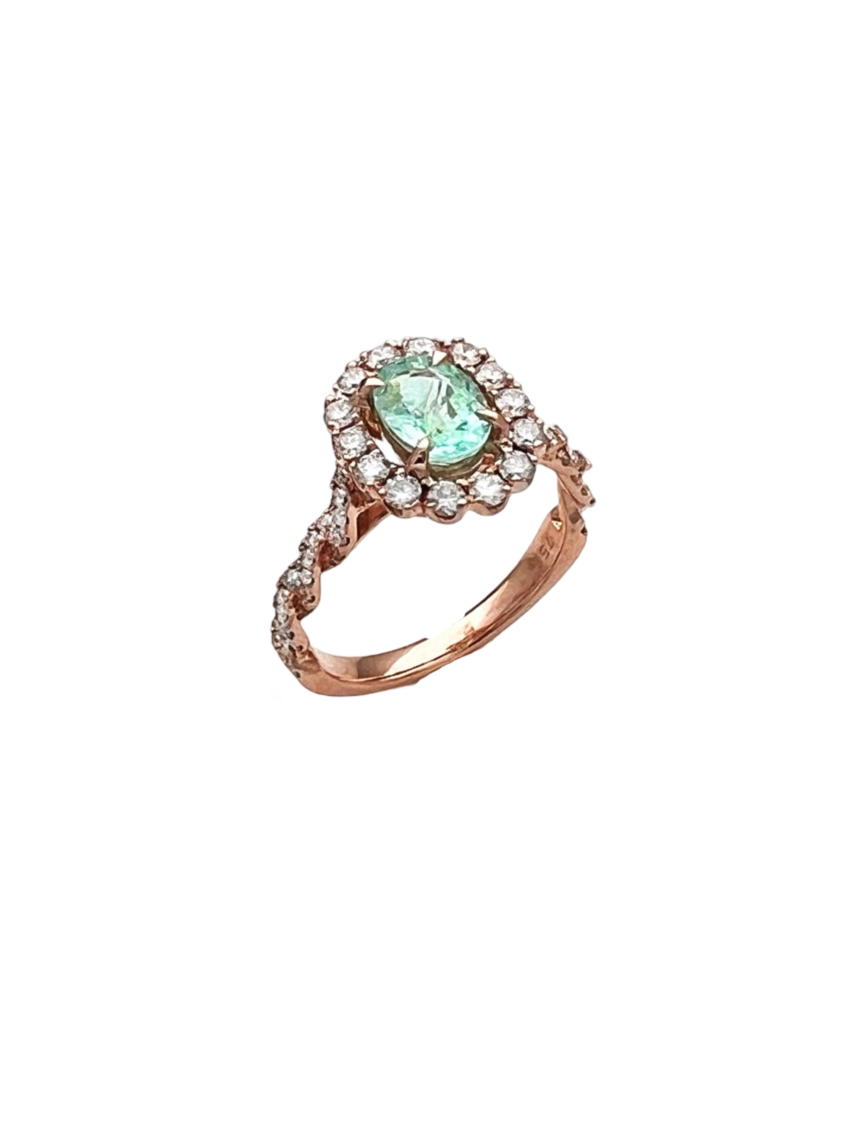 0.878Cts Paraiba Tourmaline (Certified) & 0.79Cts Diamond 14K Rose Gold Ring
