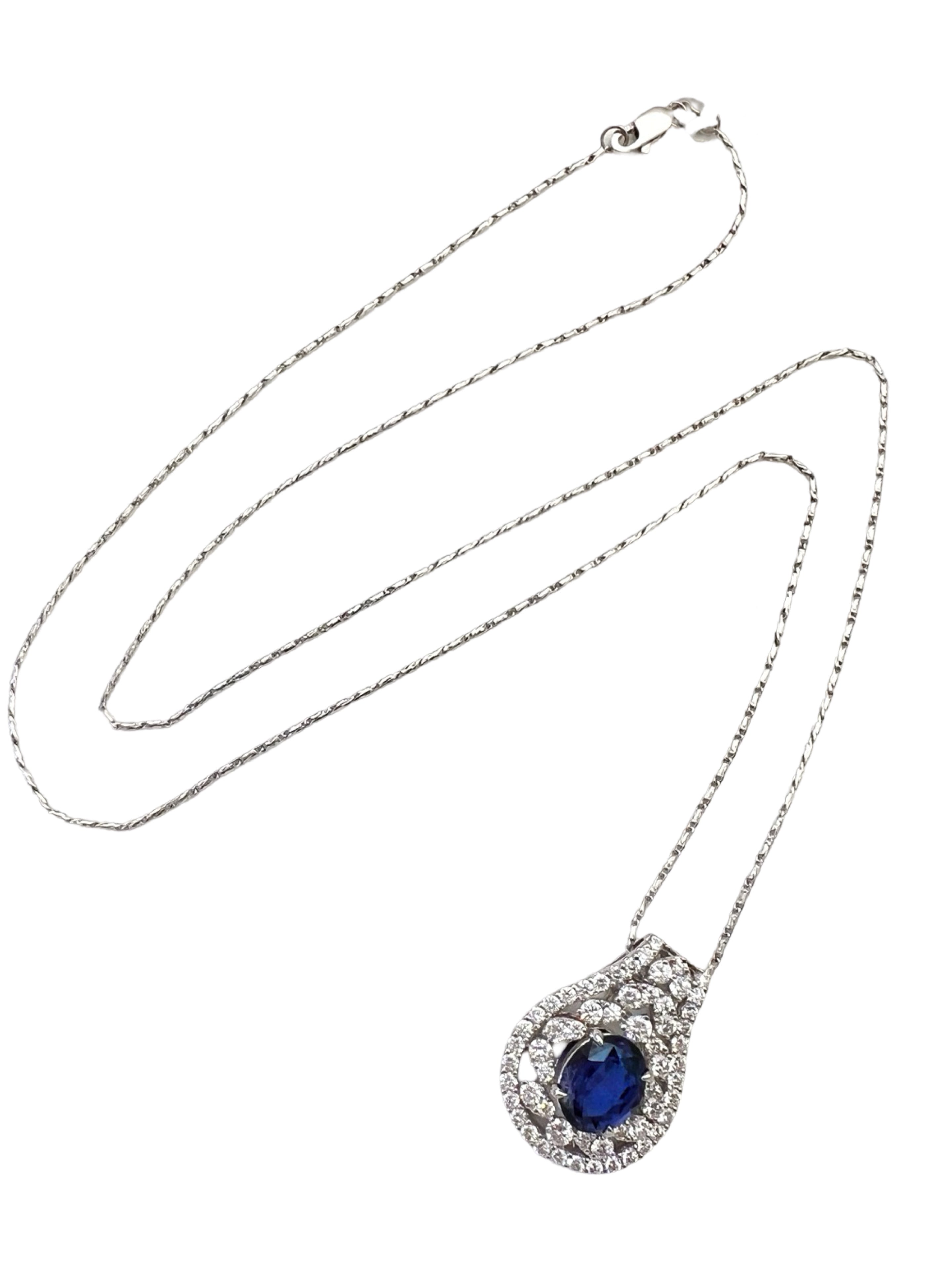 1.96Cts Ceylon Sapphire Color Change Certified & 1.48Cts Dia 18K White Gold Pendant-Chain