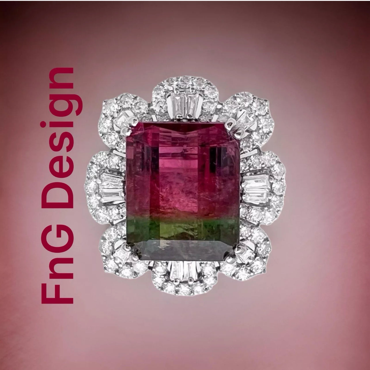 10.38Cts Tourmaline(Parti-Color) Certified & 2.52Cts Diamonds 18K White Gold