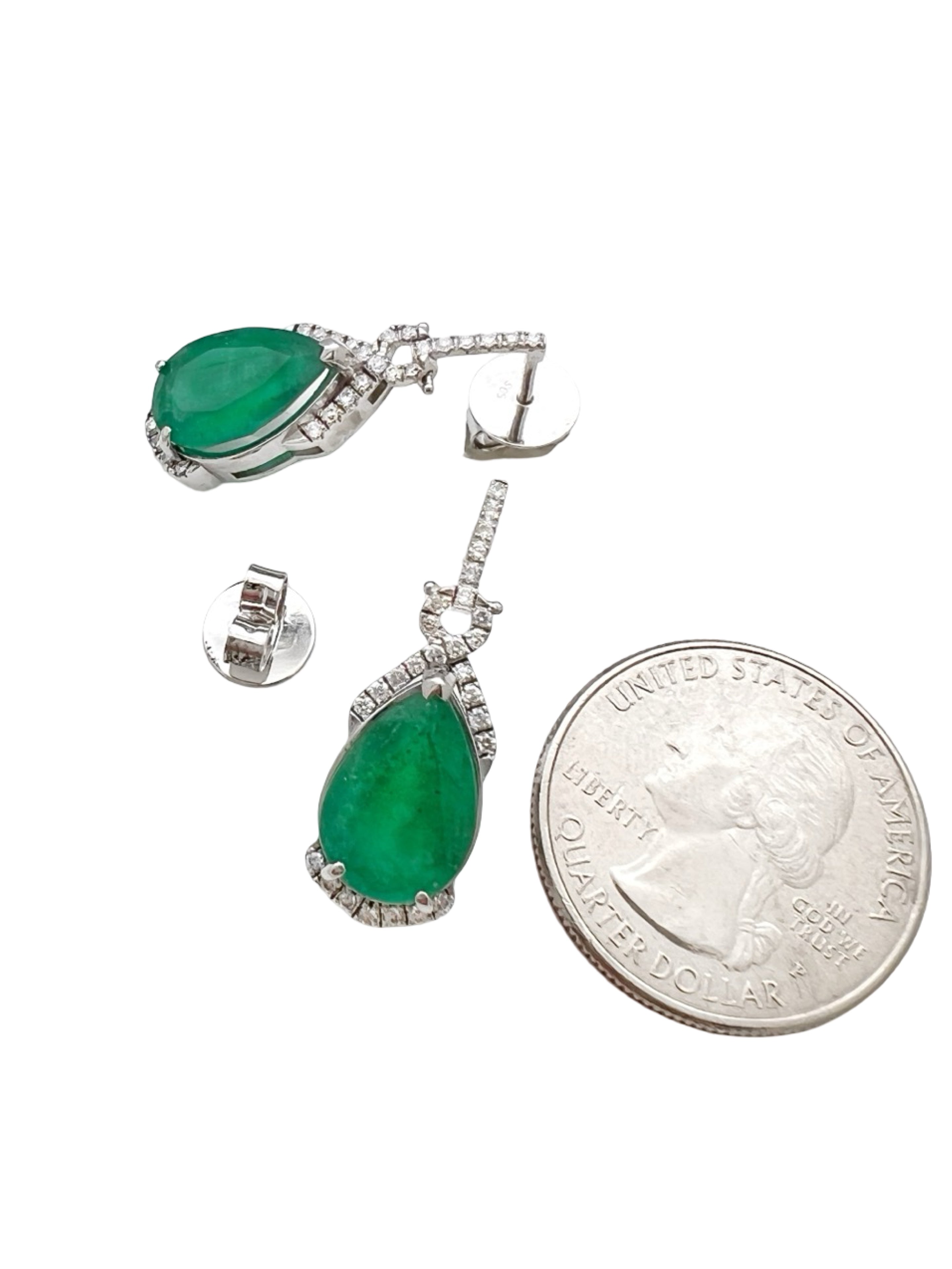5.76 Carats Colombian Emeralds F1 (Certified) & 0.81 Carats Diamonds Set in 14K White Gold Earrings