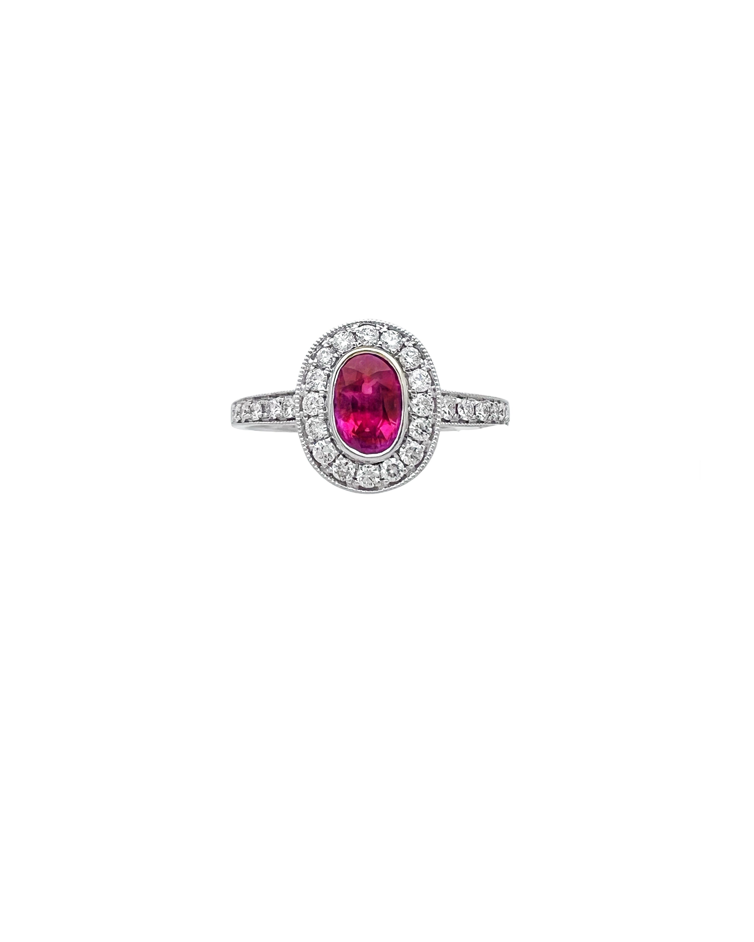0.29 Carats Diamond VS2 & 0.76 Carats Red Ruby Set In 14 Karat White Gold Ring