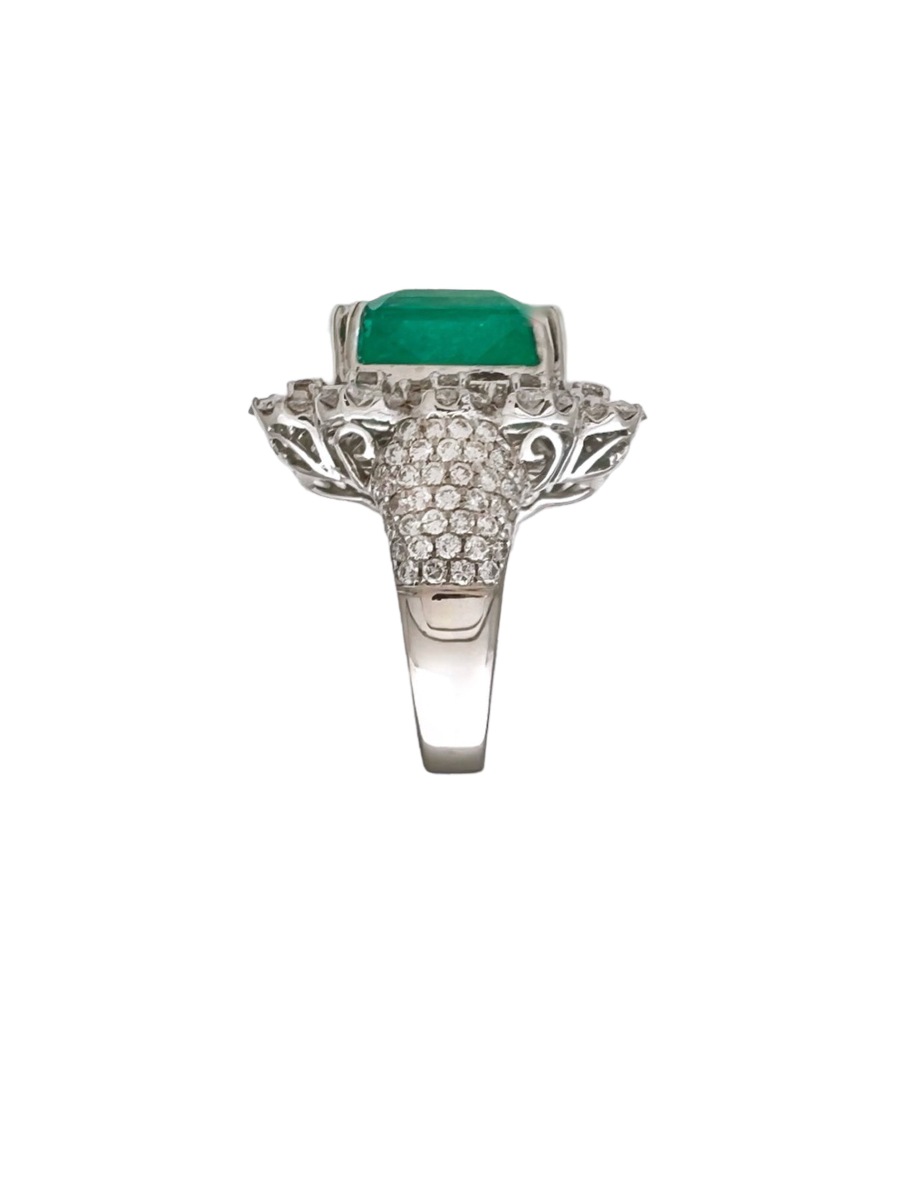 9.76Cts Colombian Emerald F1 (Certified) & 2.61Cts Diamonds VS2 Set 18Kt White Gold Ring