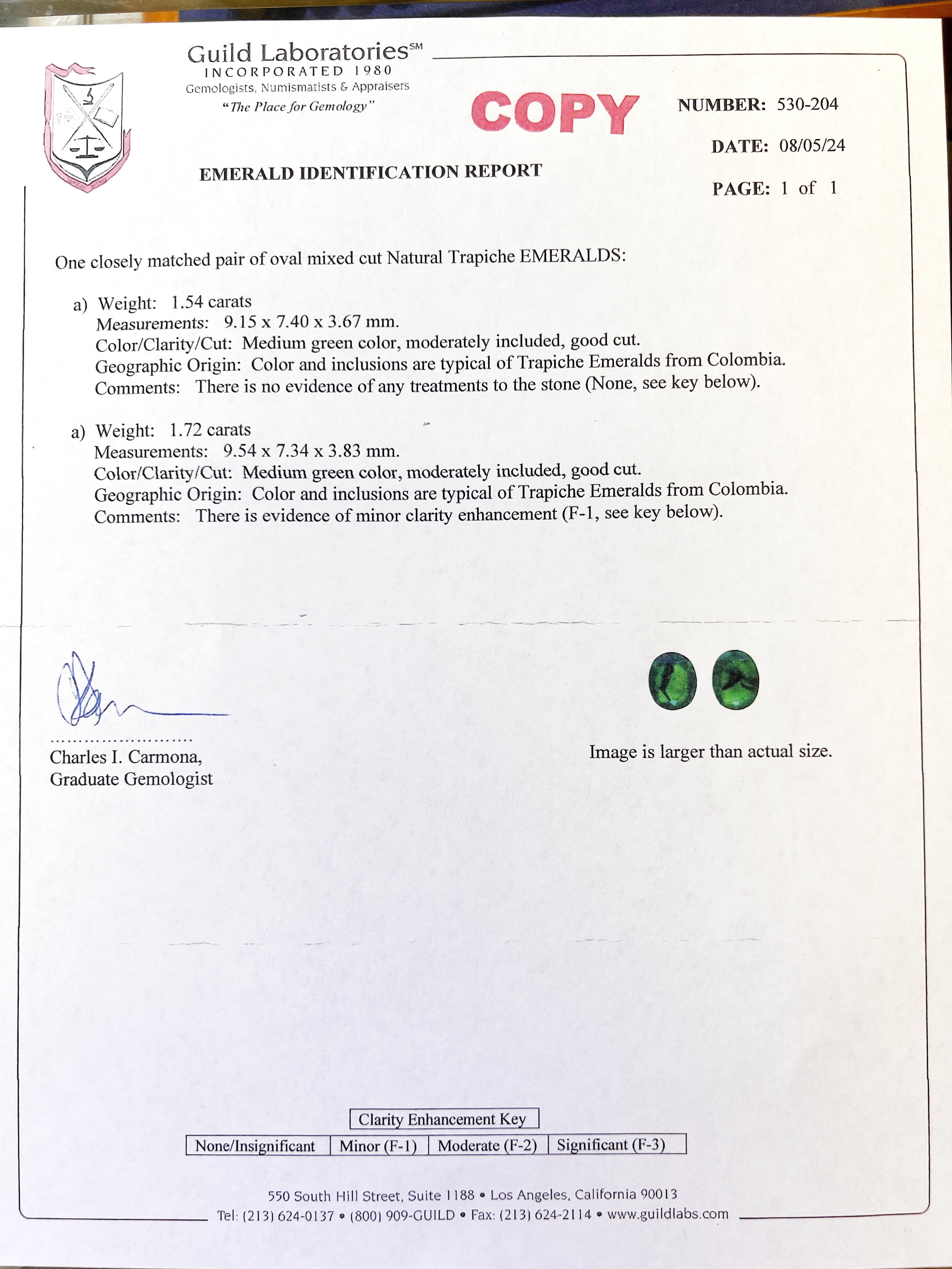 3.26Ct Trapiche Emerald F1-N/O (Col.)Certified & 2.01Ct Dia 18K Yel-Gold Earring