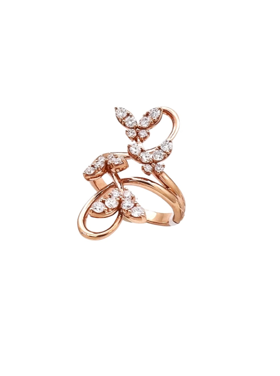 1.12 Carats Diamonds 18K Rose Gold Fluttering Butterflies Ring