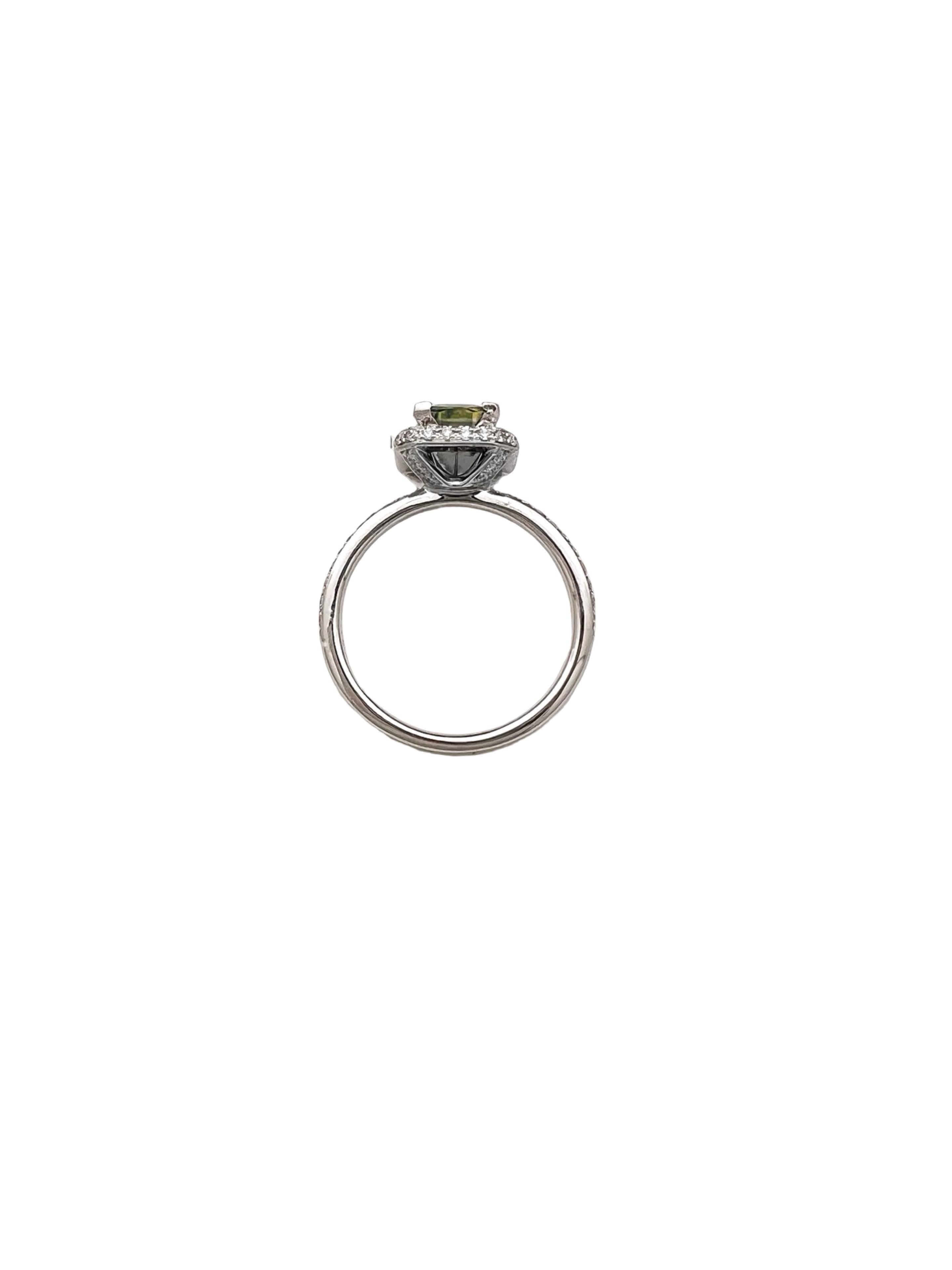 1.12 Carats Madagascar Sapphire No Heat (Certified) & 0.54 Carats Diamonds Set In 14 Karat White Gold Ring