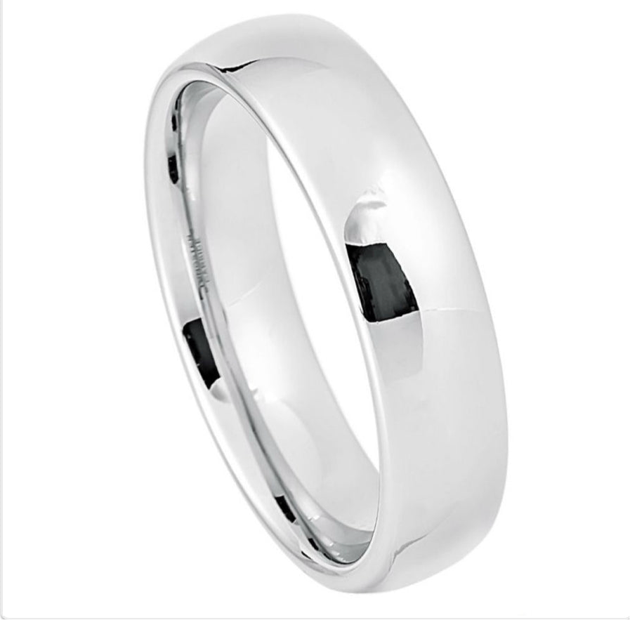 White Tungsten Carbide 6mm ion Plating Domed hi-Polish Ring