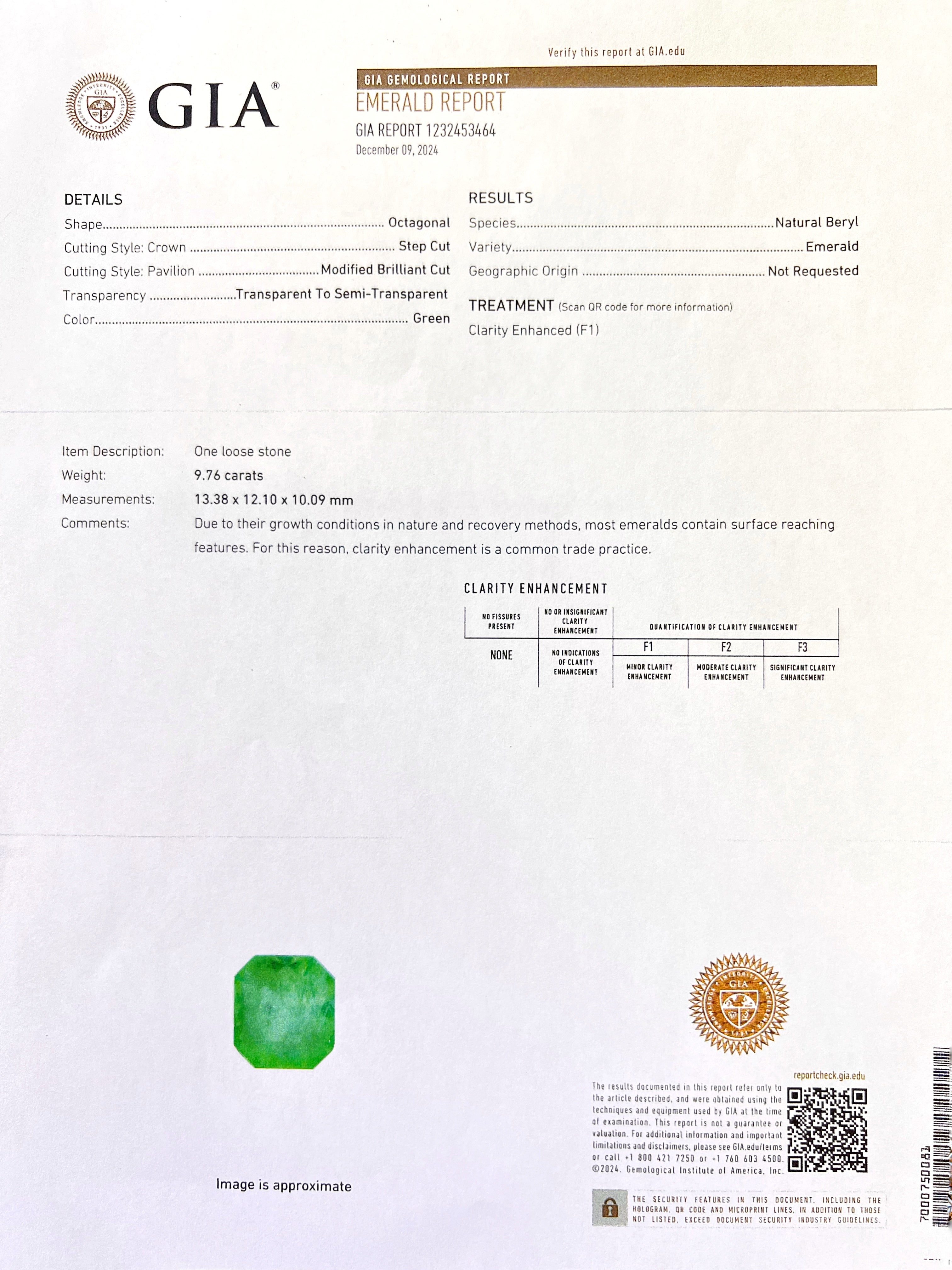 9.76Cts Colombian Emerald F1 (Certified) & 2.61Cts Diamonds VS2 Set 18Kt White Gold Ring