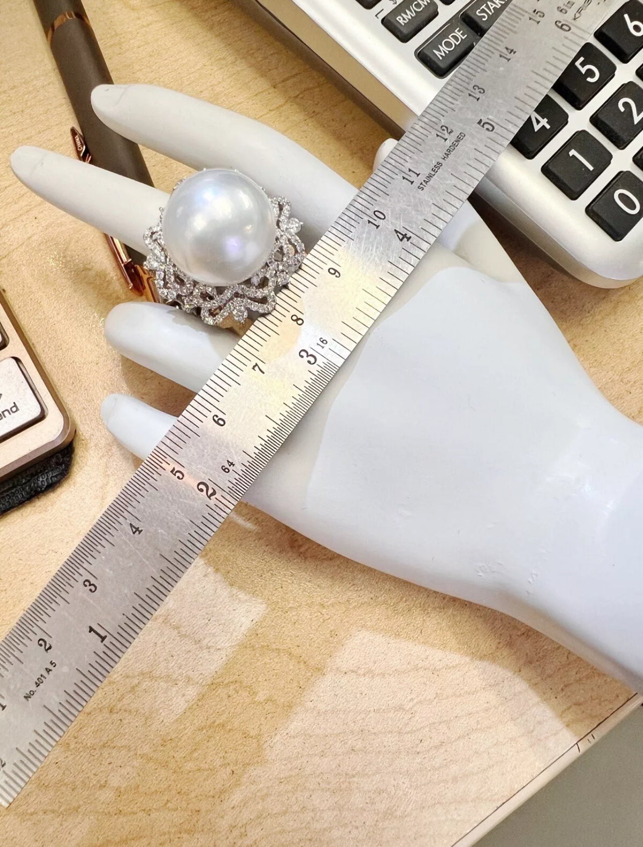 16.4MM South Sea Pearl (Certified) & 2.04 Carats Diamonds VS2 Set In 18K White Gold Ring