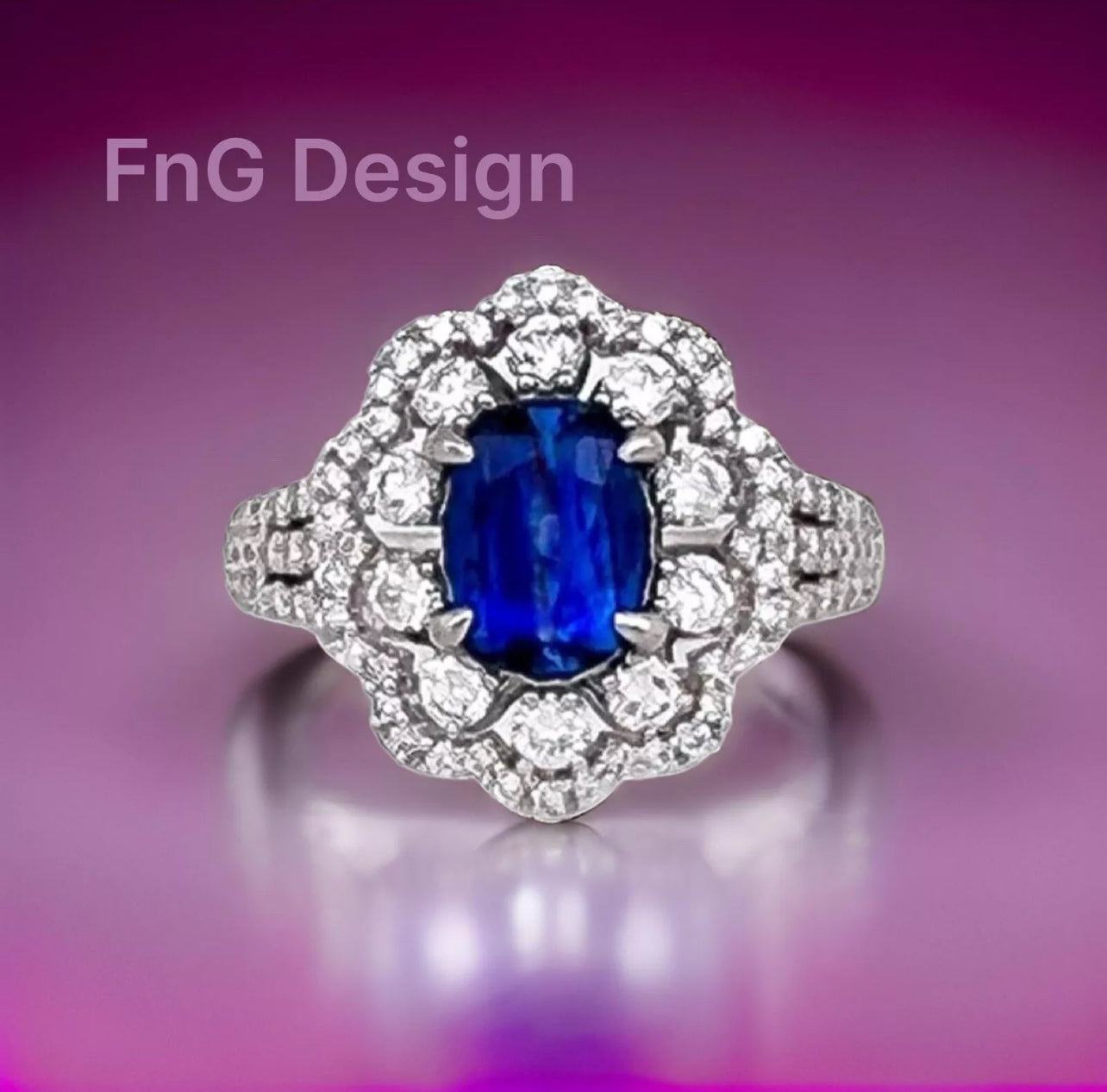 1.230 Carats Light-Dark Blue Ceylon Sapphire GIA (Certified) W/ 1.42 Carats Diamonds, 18K White Gold Ring