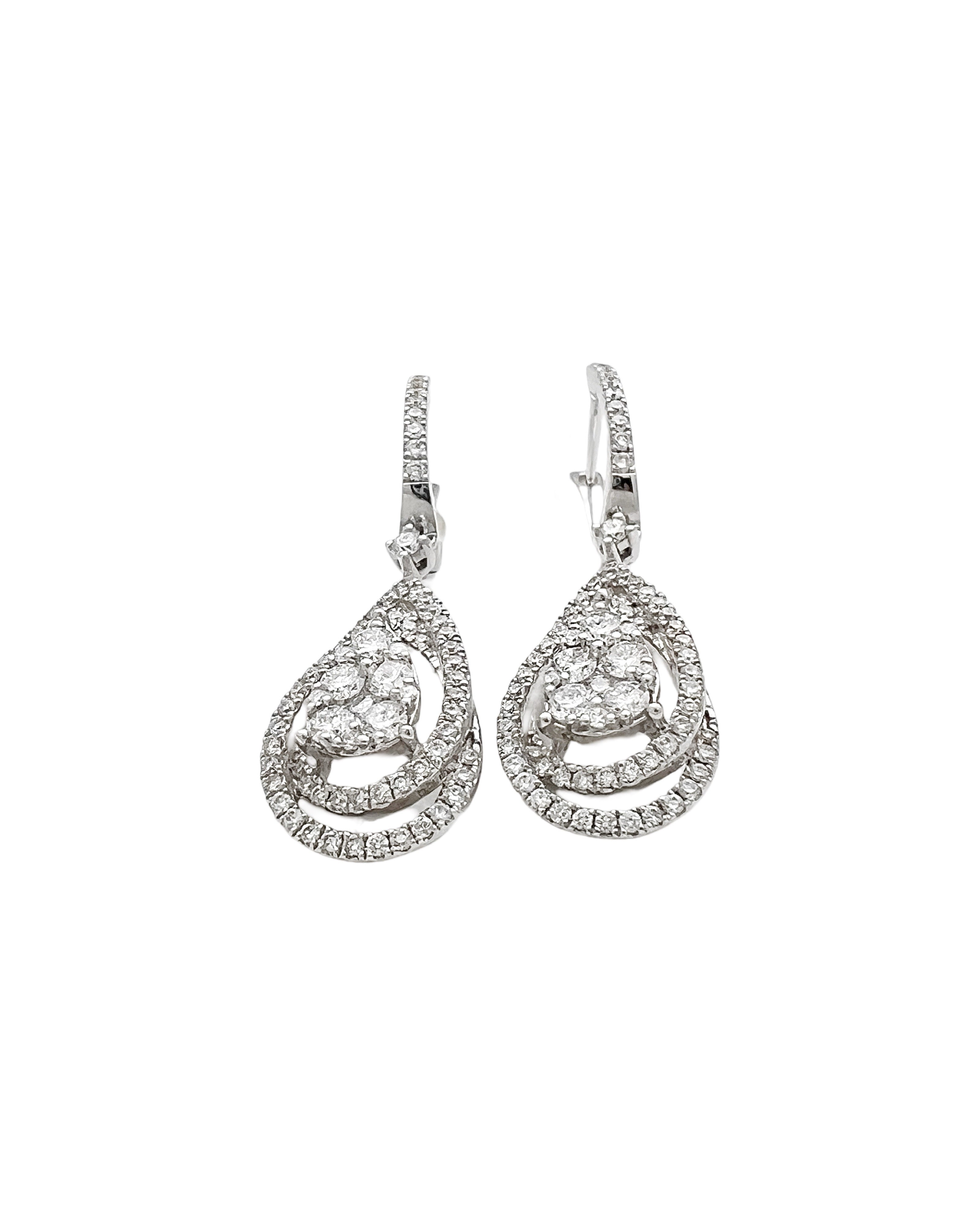 1.55 Total Carat Weight Diamonds 18K White Gold Earrings