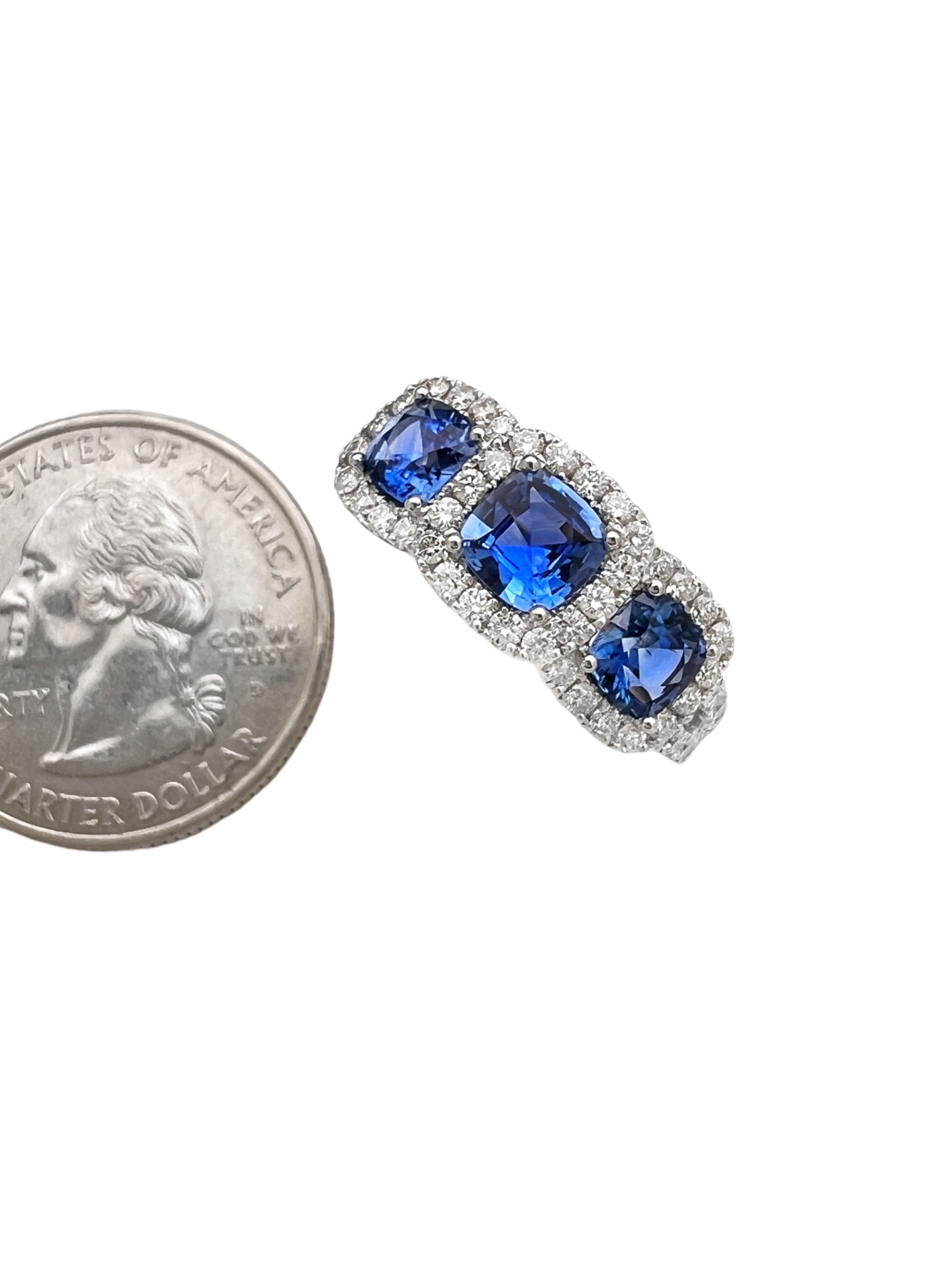 1.56Cts Sapphires Ceylon(Med Blue) 0.75Cts Diamonds 14K White Gold Ring