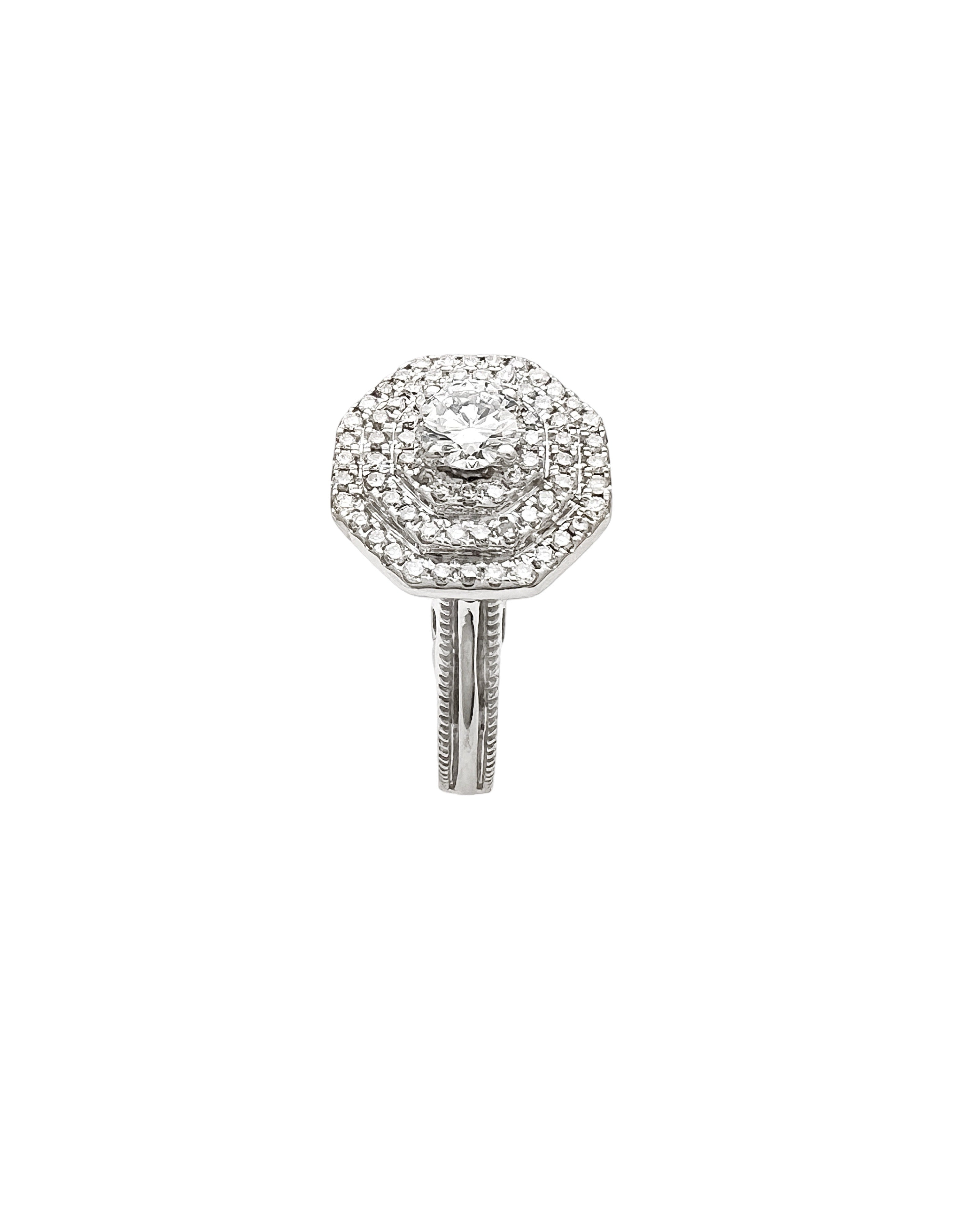 1.69 Carats Diamonds VS2(Center 0.51/5.2MM) Set In 14 Karat White Gold Ring