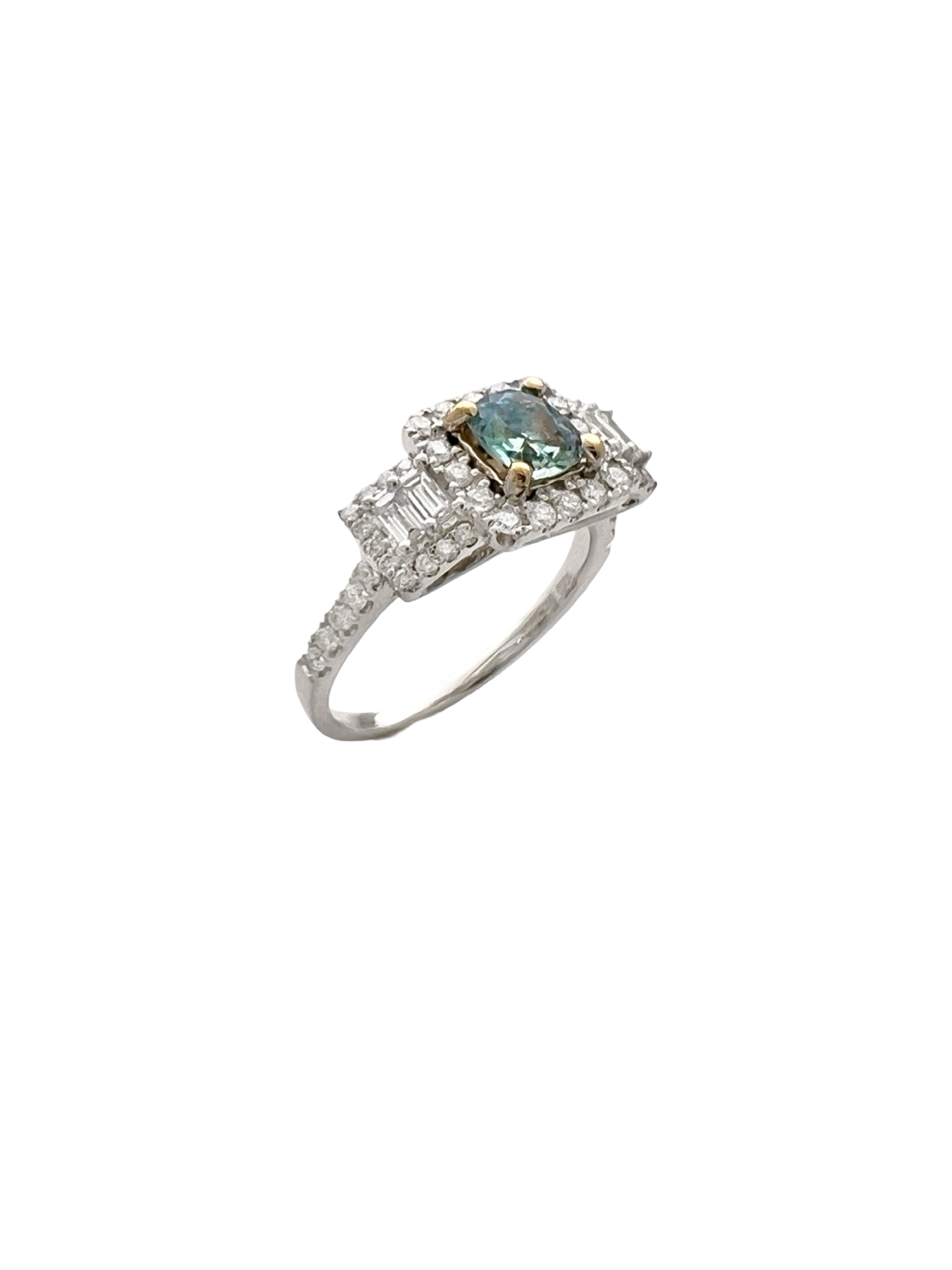 0.63 Carats Alexandrite GIA (Certified) & 0.92 Carats Diamonds VS2 Set In 14K White & Yellow Gold Ring